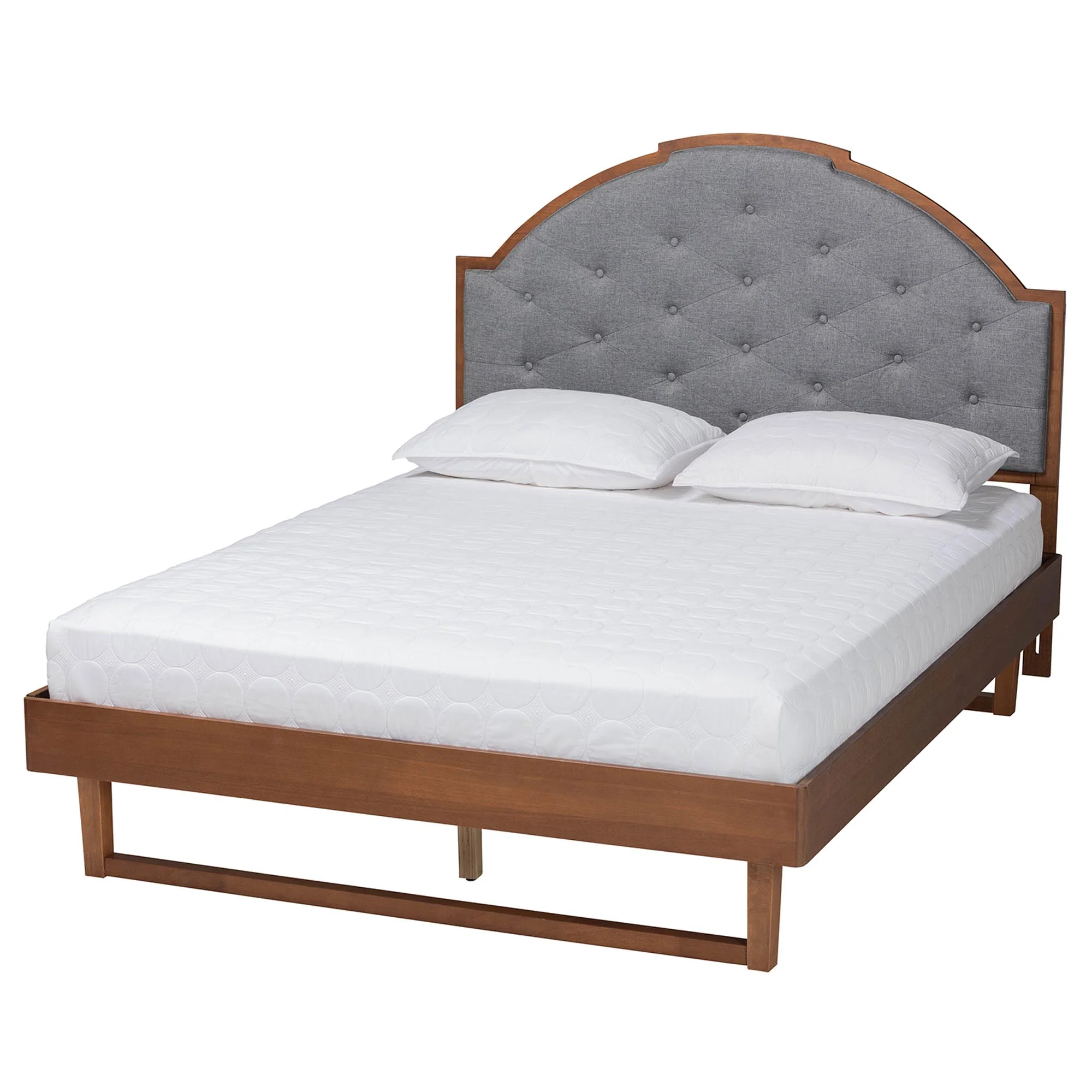 Baxton Studio Douglas Mid-Century Modern Grey Fabric and Walnut Brown Wood Queen Size Platform Bed - Image 6