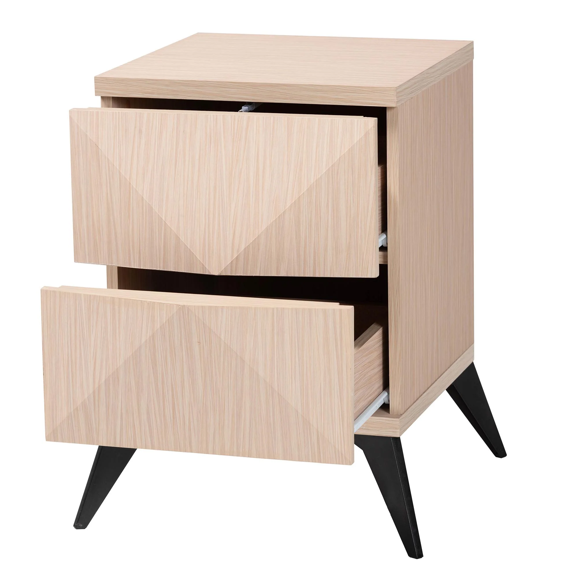 Baxton Studio Draper Mid-Century Modern Two-Tone Light Brown and Black Wood 2-Drawer Nightstand - Image 3