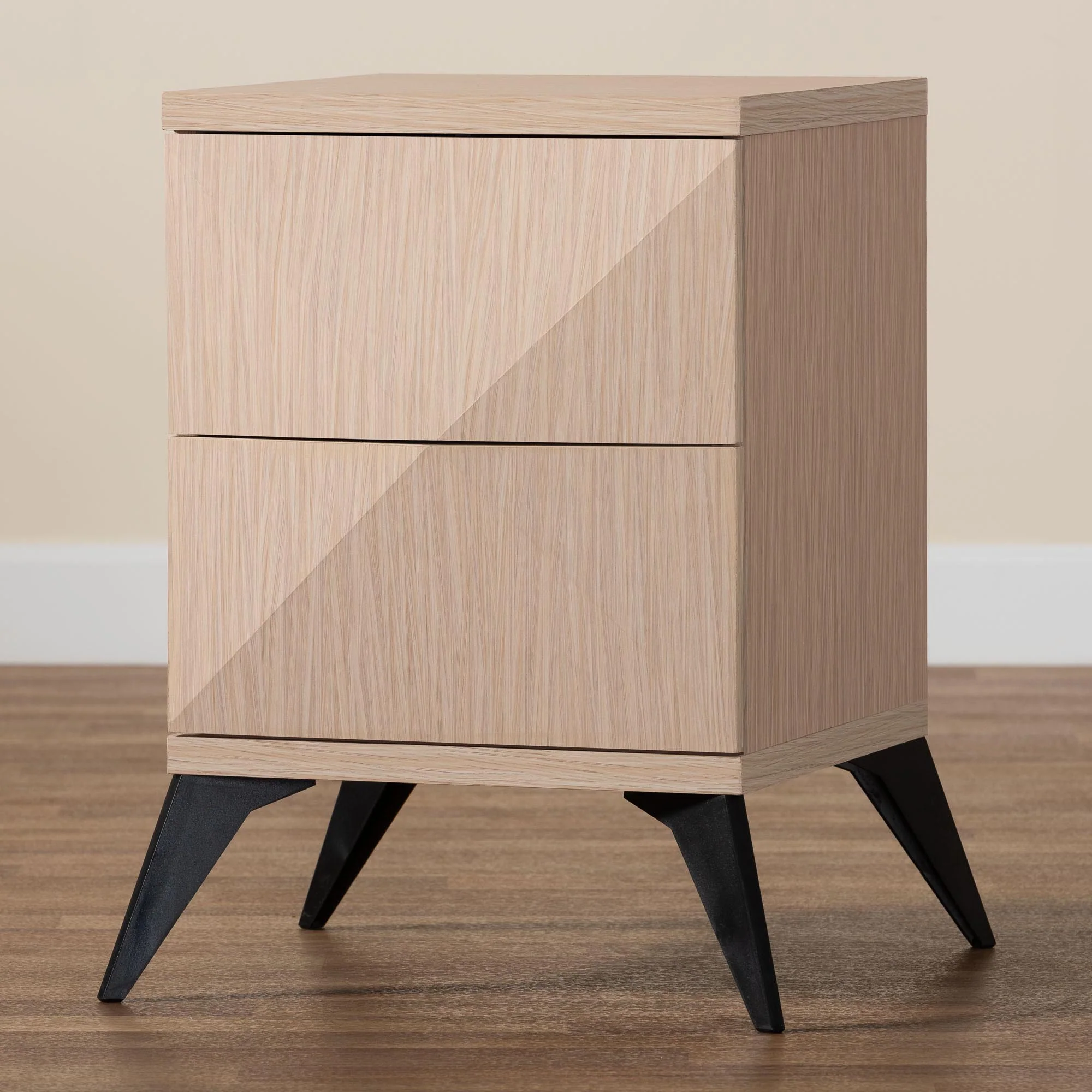 Baxton Studio Draper Mid-Century Modern Two-Tone Light Brown and Black Wood 2-Drawer Nightstand - Image 9