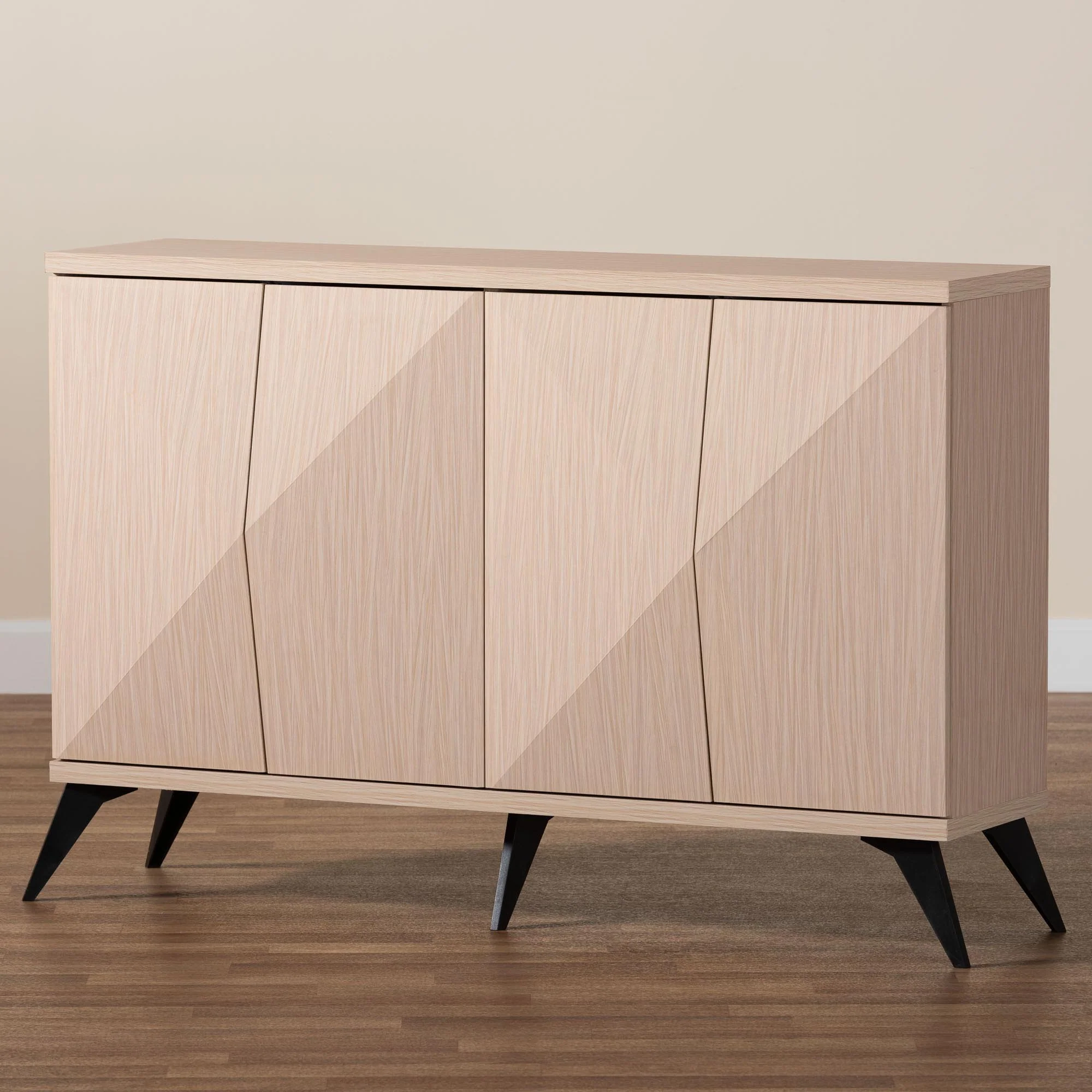 Baxton Studio Draper Mid-Century Modern Two-Tone Light Brown and Black Wood 4-Door Sideboard Buffet - Image 9