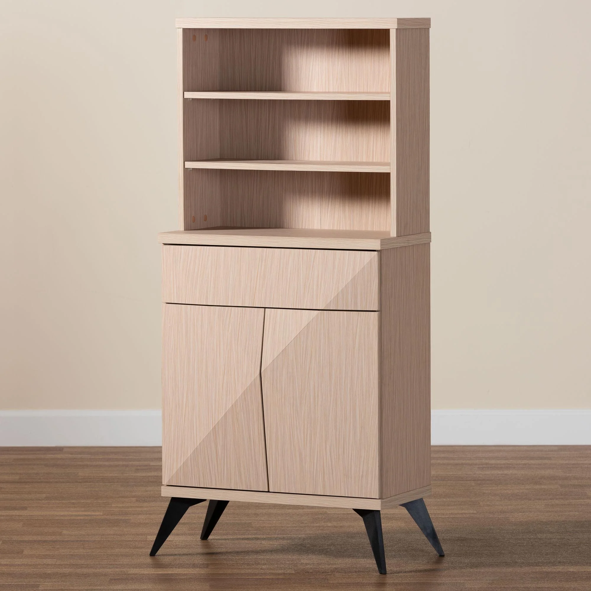 Baxton Studio Draper Mid-Century Modern Two-Tone Light Brown and Black Wood Kitchen Cabinet - Image 9
