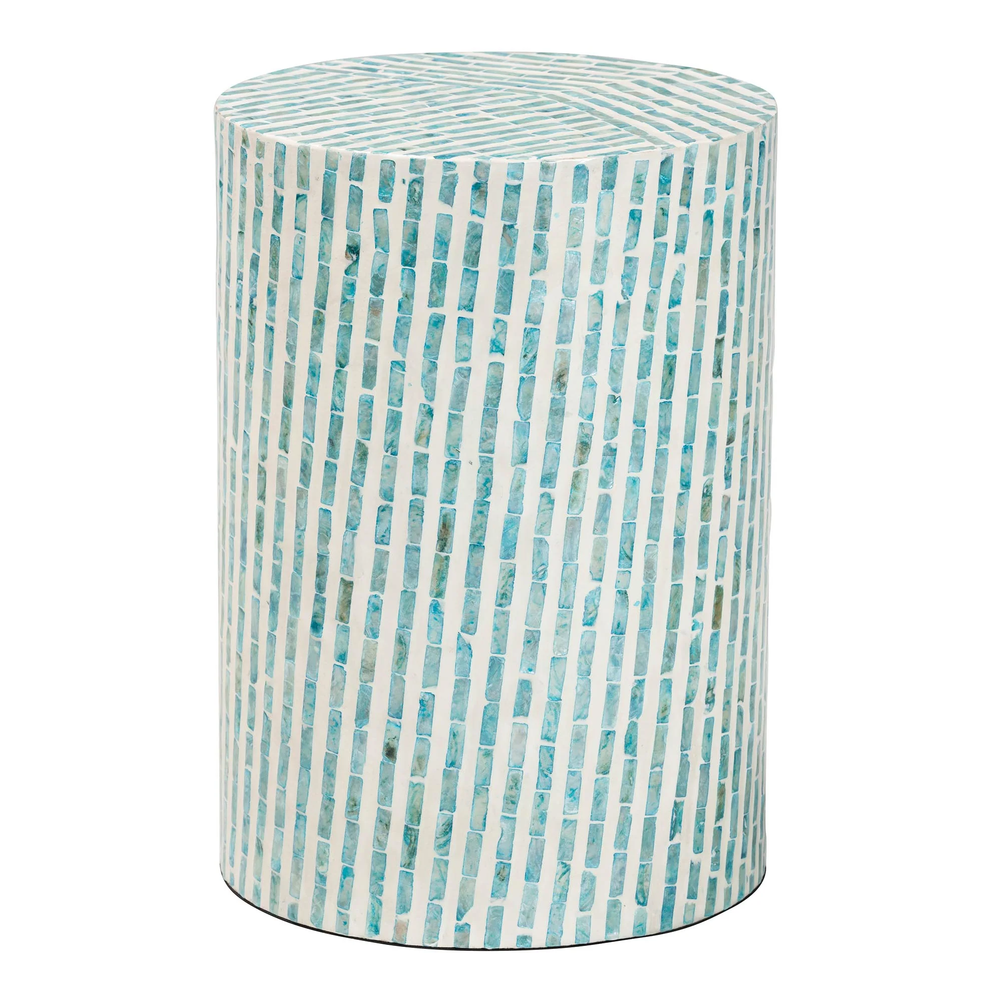 Baxton Studio Draven Modern Bohemian White and Blue Mother of Pearl End Table - Image 2