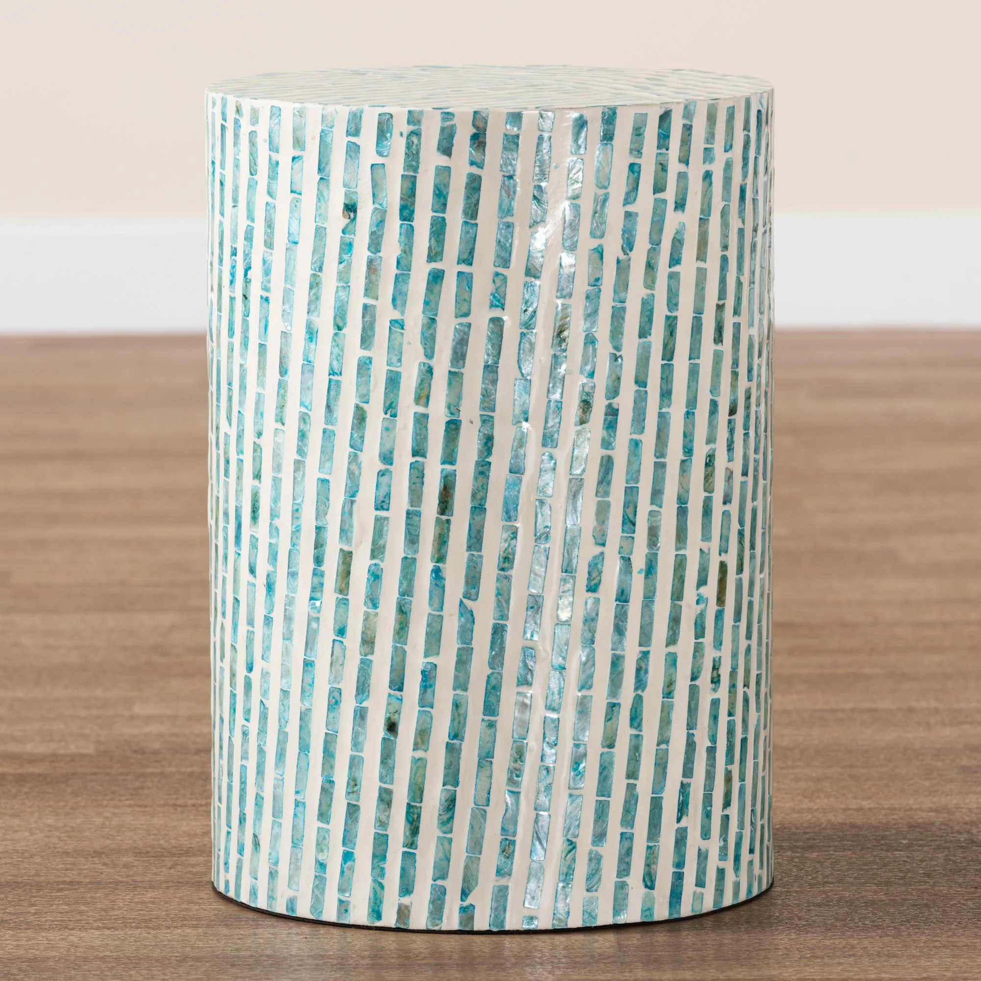 Baxton Studio Draven Modern Bohemian White and Blue Mother of Pearl End Table - Image 6