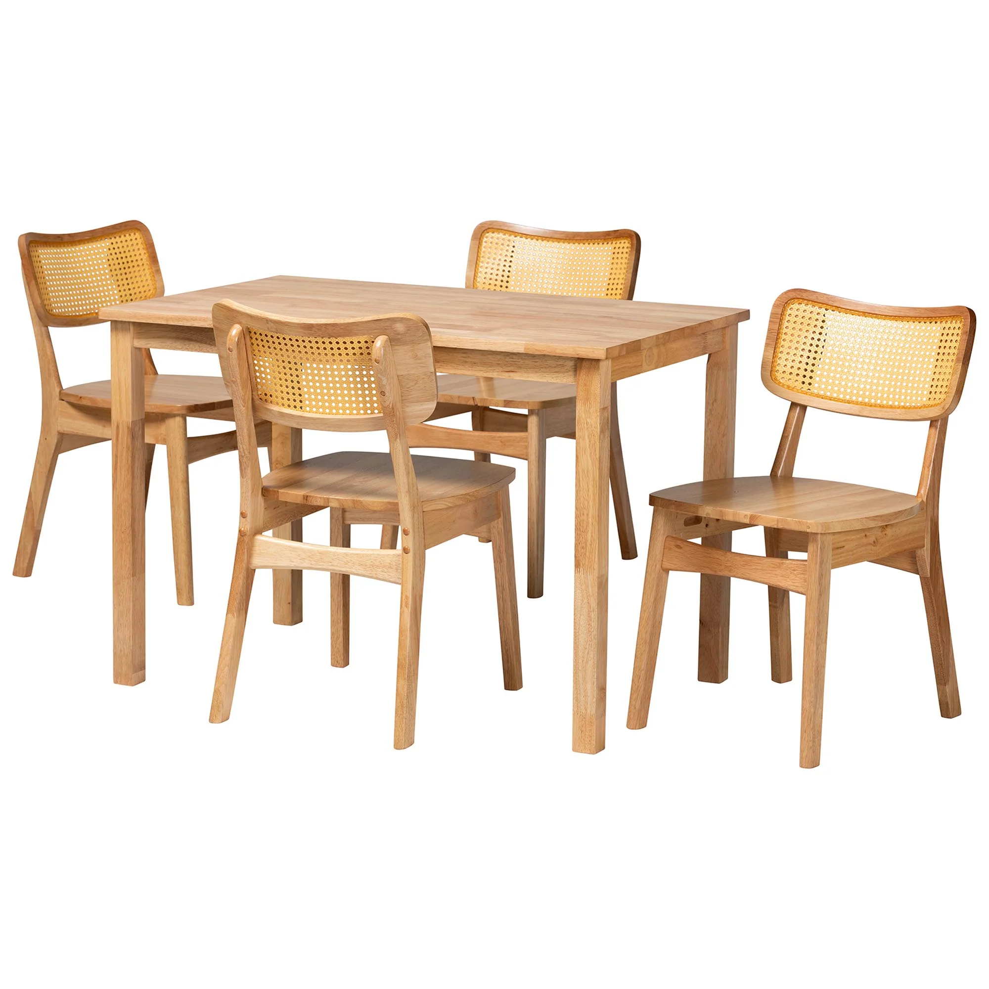 Baxton Studio Dulcet Mid-Century Modern Oak Brown Finished Wood and Rattan 5-Piece Dining Set - Image 4
