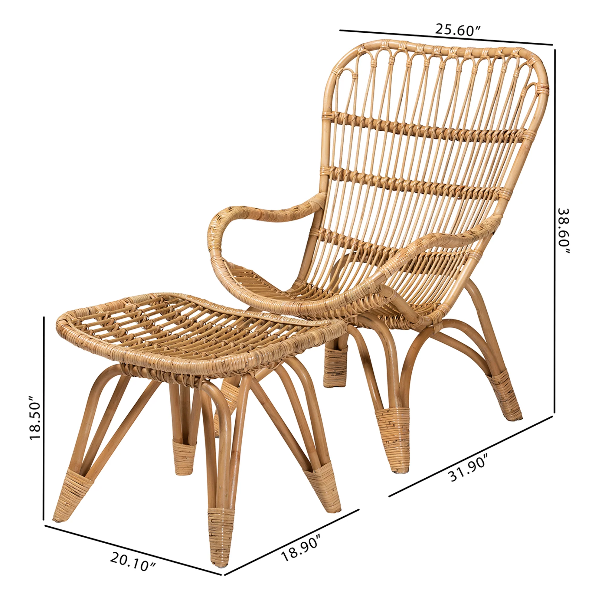 Baxton Studio Earvin Modern Bohemian Natural Brown Rattan 2-Piece Armchair and Footstool Set - Image 10