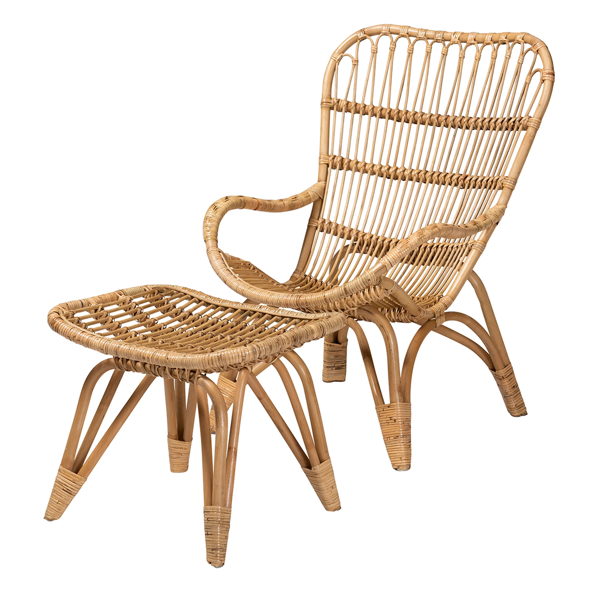 Baxton Studio Earvin Modern Bohemian Natural Brown Rattan 2-Piece Armchair and Footstool Set - Image 2