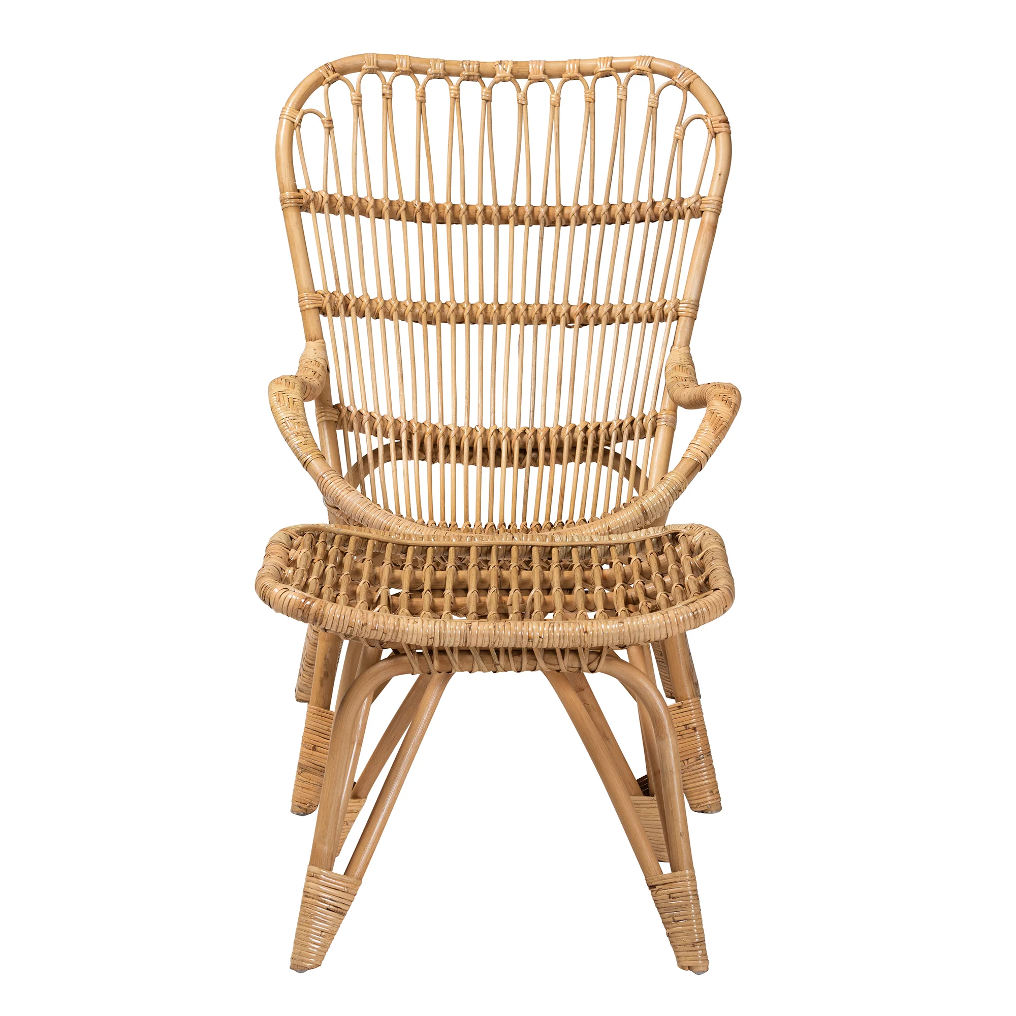 Baxton Studio Earvin Modern Bohemian Natural Brown Rattan 2-Piece Armchair and Footstool Set - Image 3