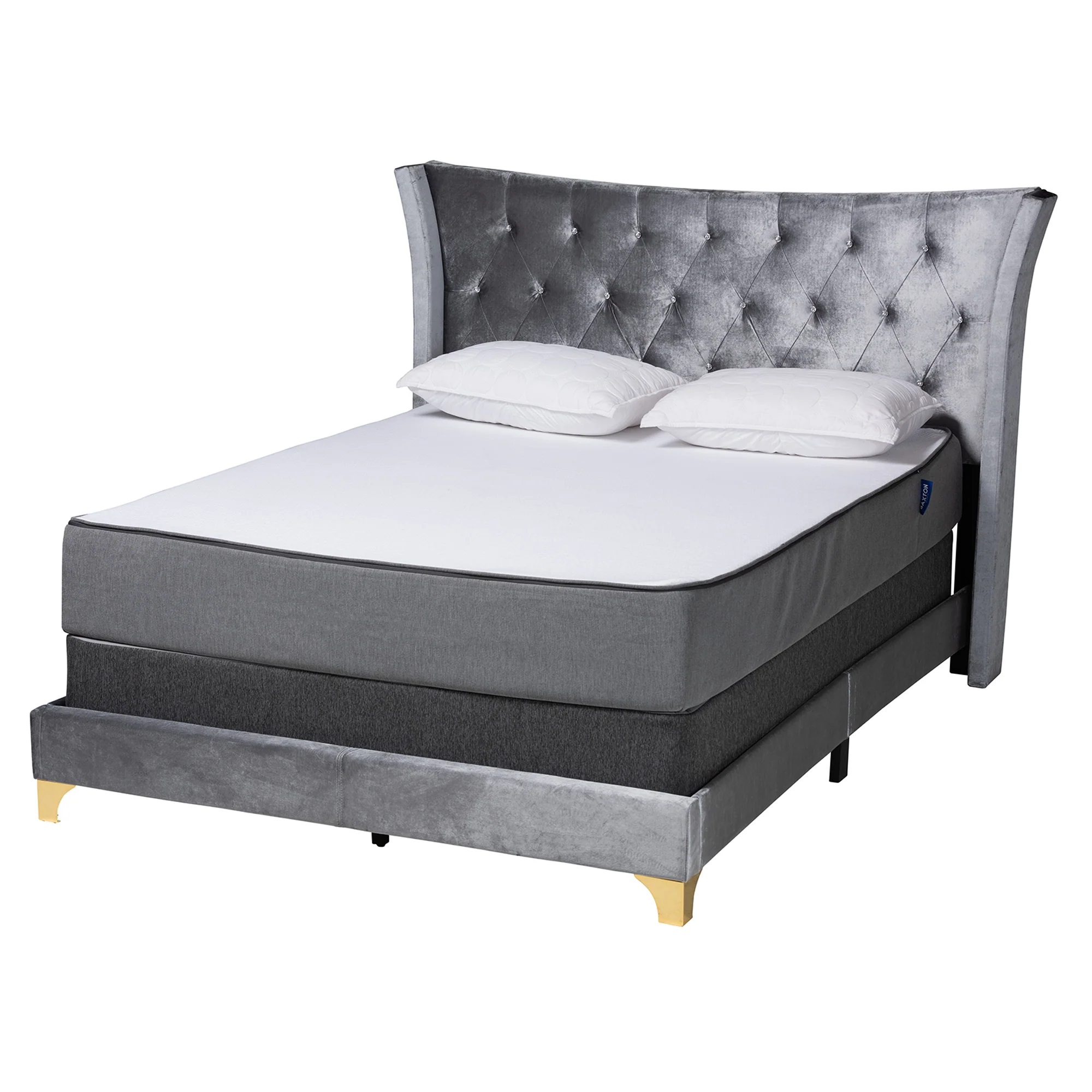 Baxton Studio Easton Contemporary Glam and Luxe Black Velvet and Gold Metal Queen Size Panel Bed - Image 11