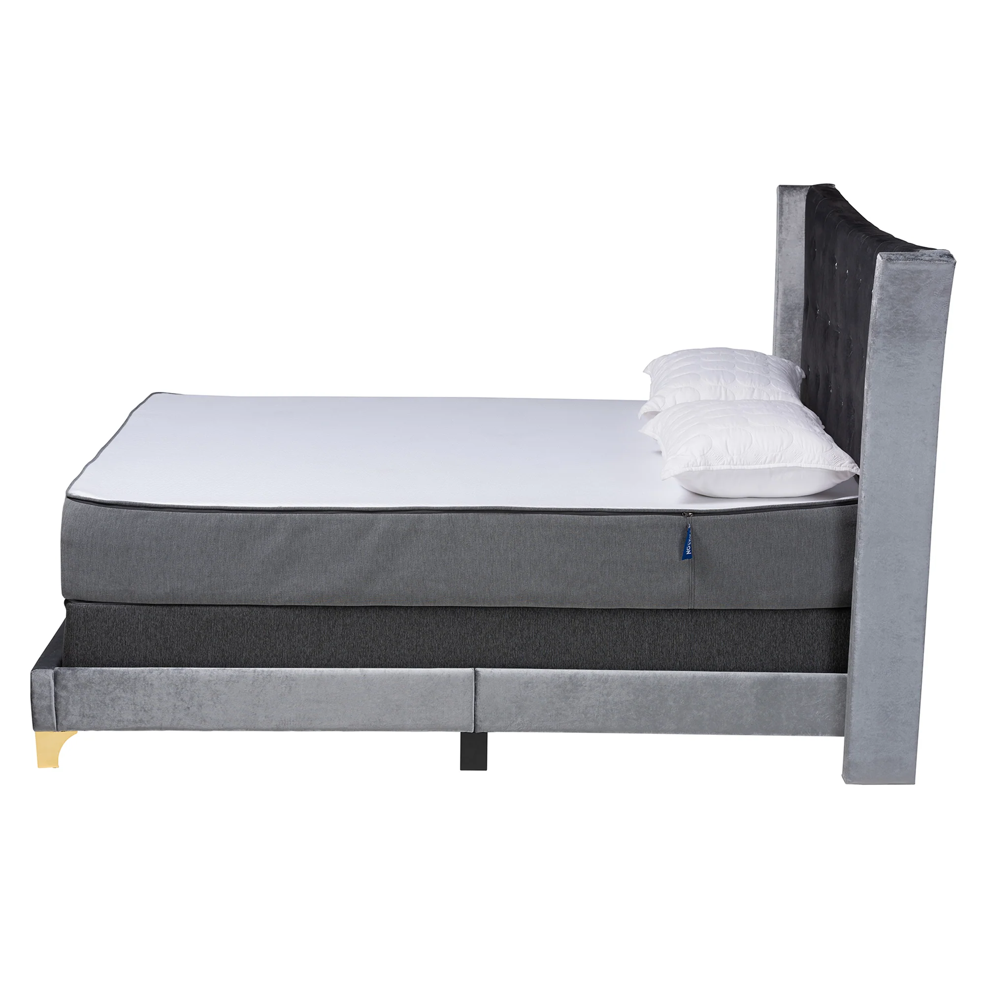 Baxton Studio Easton Contemporary Glam and Luxe Black Velvet and Gold Metal Queen Size Panel Bed - Image 12