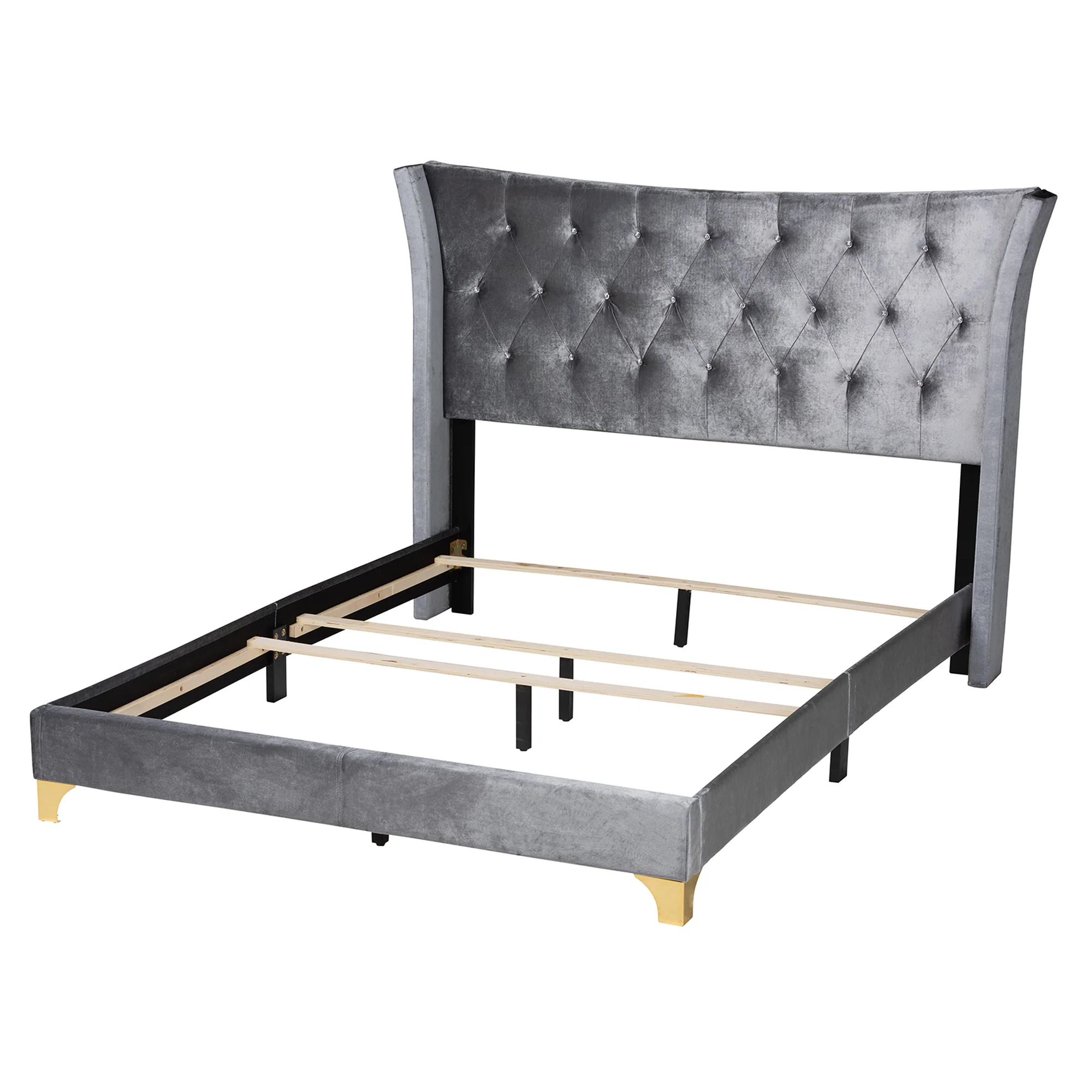 Baxton Studio Easton Contemporary Glam and Luxe Black Velvet and Gold Metal Queen Size Panel Bed - Image 13