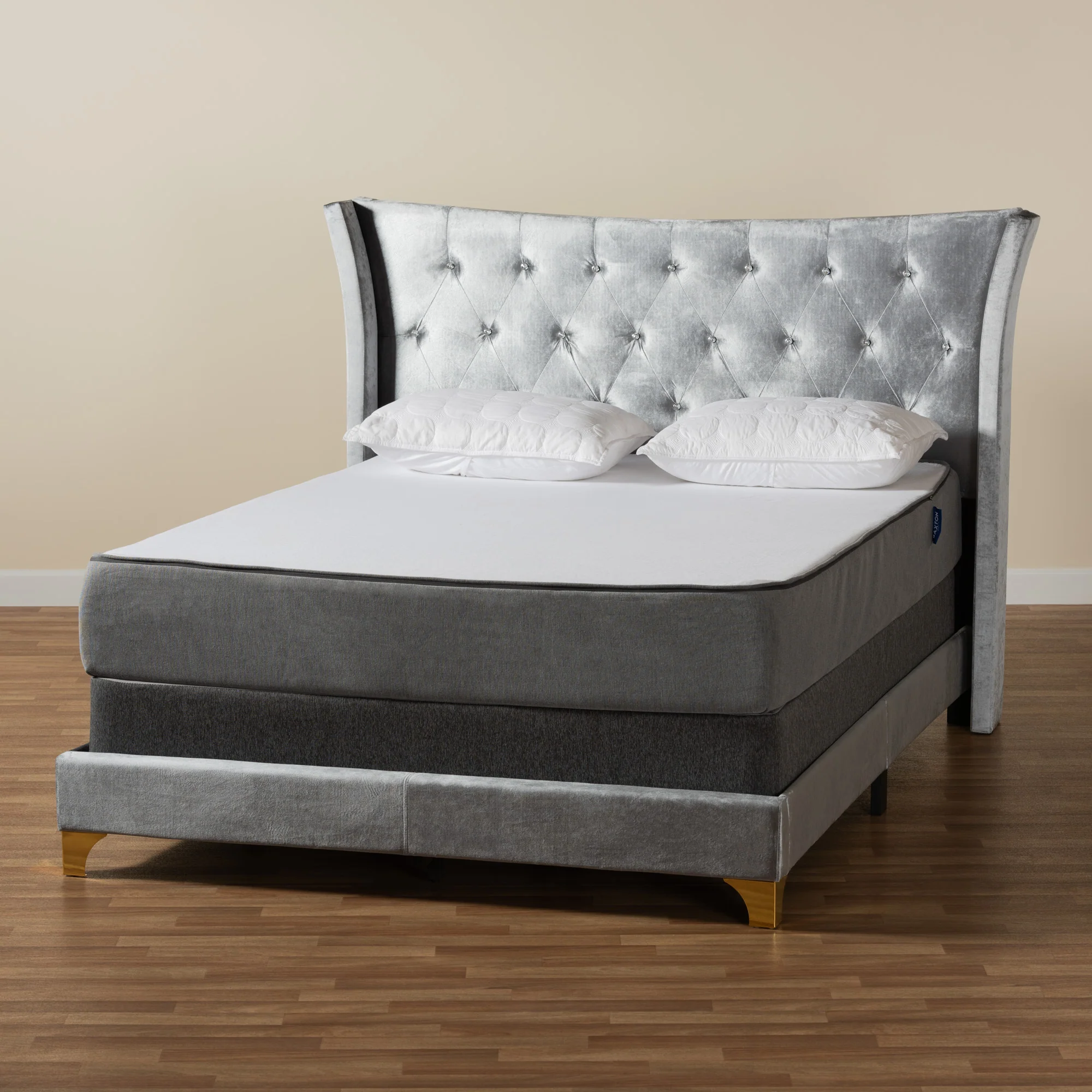 Baxton Studio Easton Contemporary Glam and Luxe Black Velvet and Gold Metal Queen Size Panel Bed - Image 18