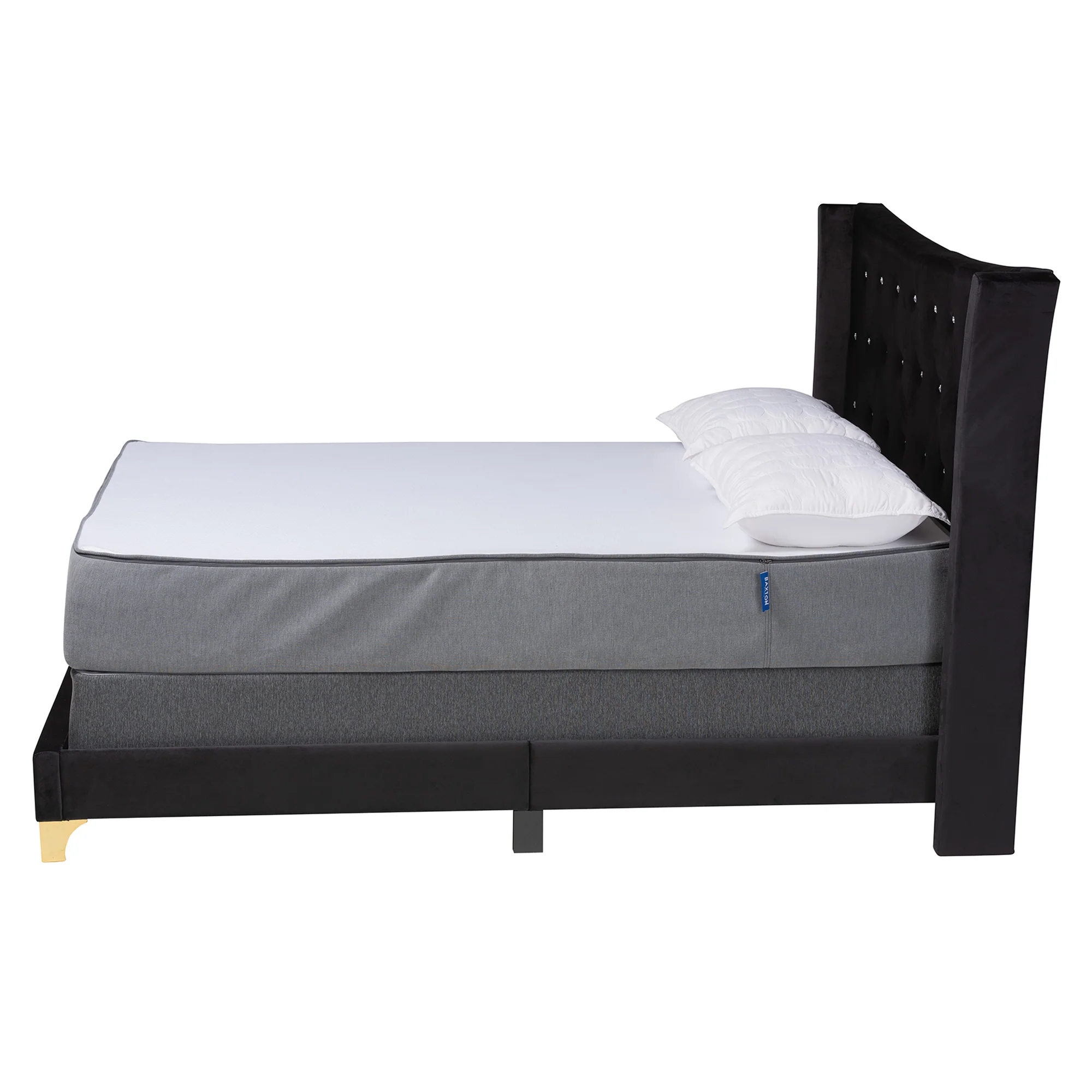 Baxton Studio Easton Contemporary Glam and Luxe Black Velvet and Gold Metal Queen Size Panel Bed - Image 3