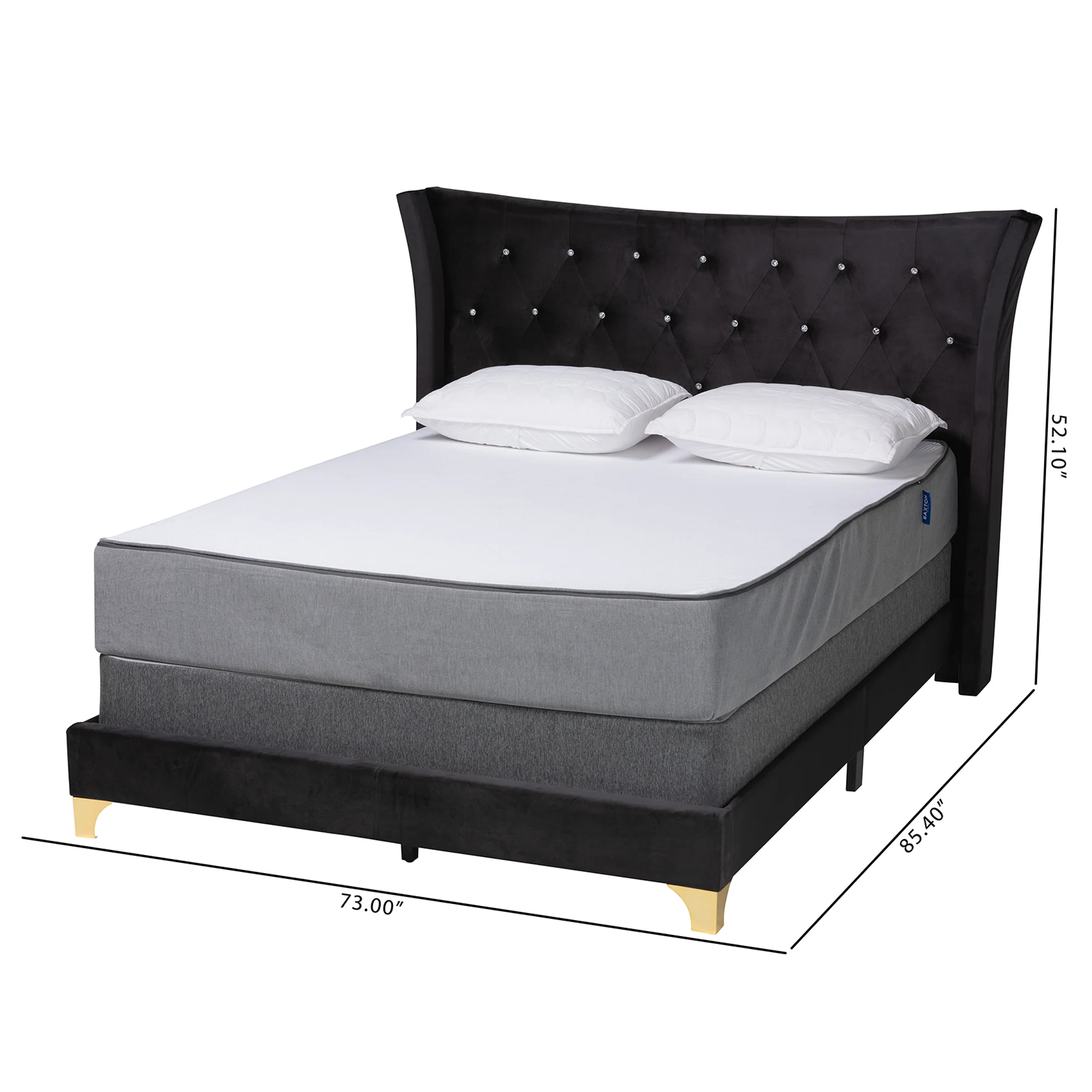 Baxton Studio Easton Contemporary Glam and Luxe Black Velvet and Gold Metal Queen Size Panel Bed - Image 8