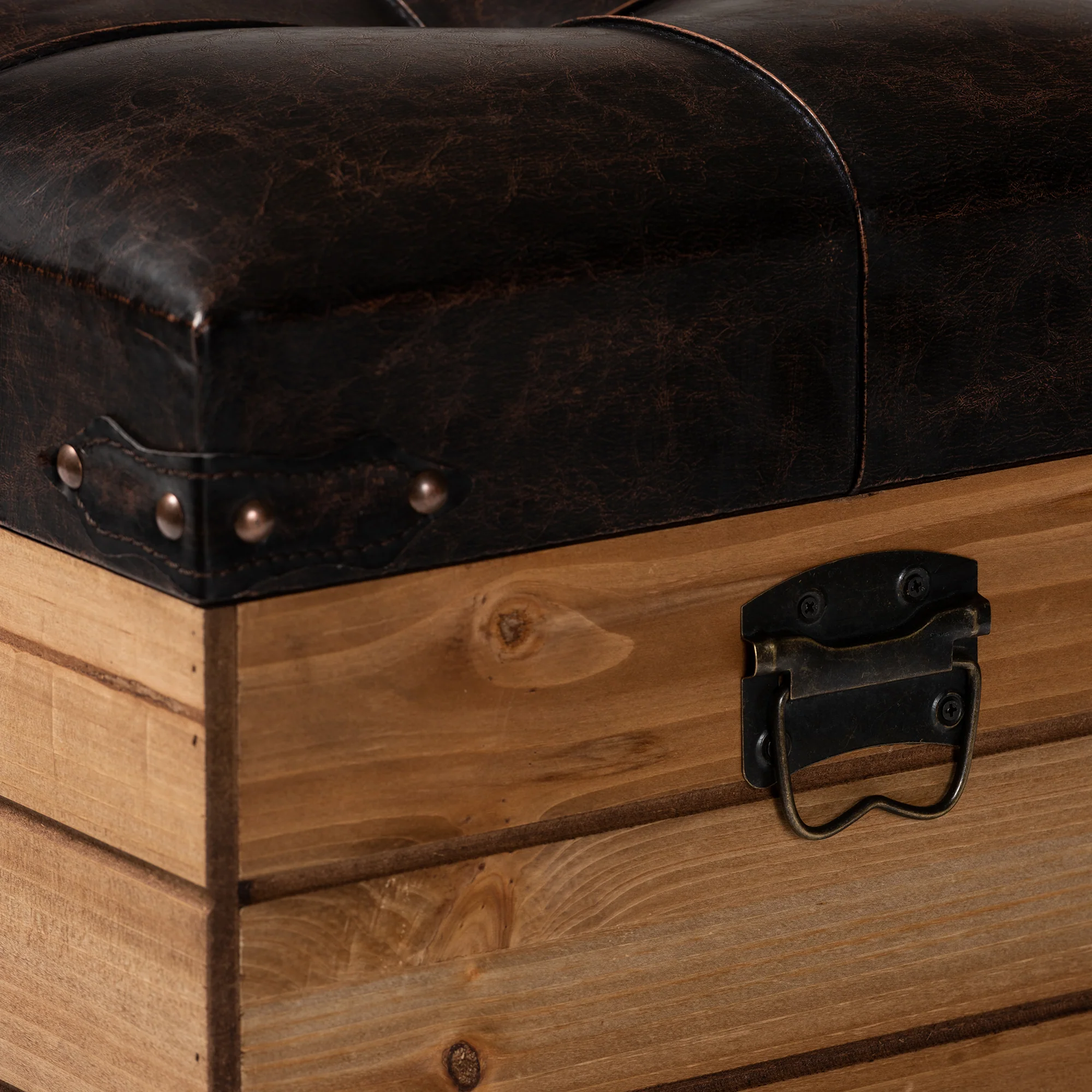 Baxton Studio Edmund Rustic Transitional Dark Brown Faux Leather Upholstered and Oak Brown Finished Wood Storage Ottoman - Image 11