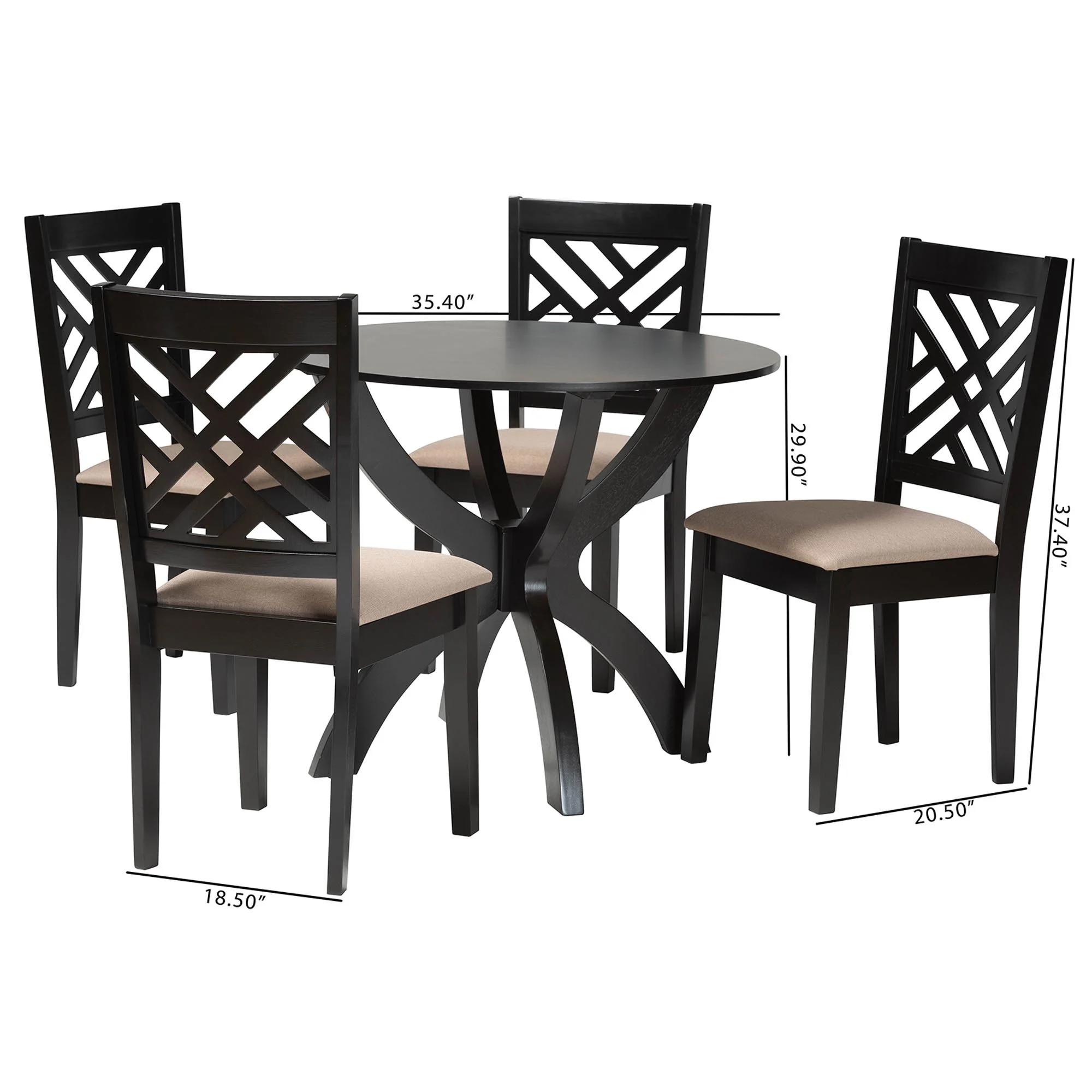 Baxton Studio Edona Modern Sand Fabric and Walnut Brown Finished Wood 5-Piece Dining Set - Image 10