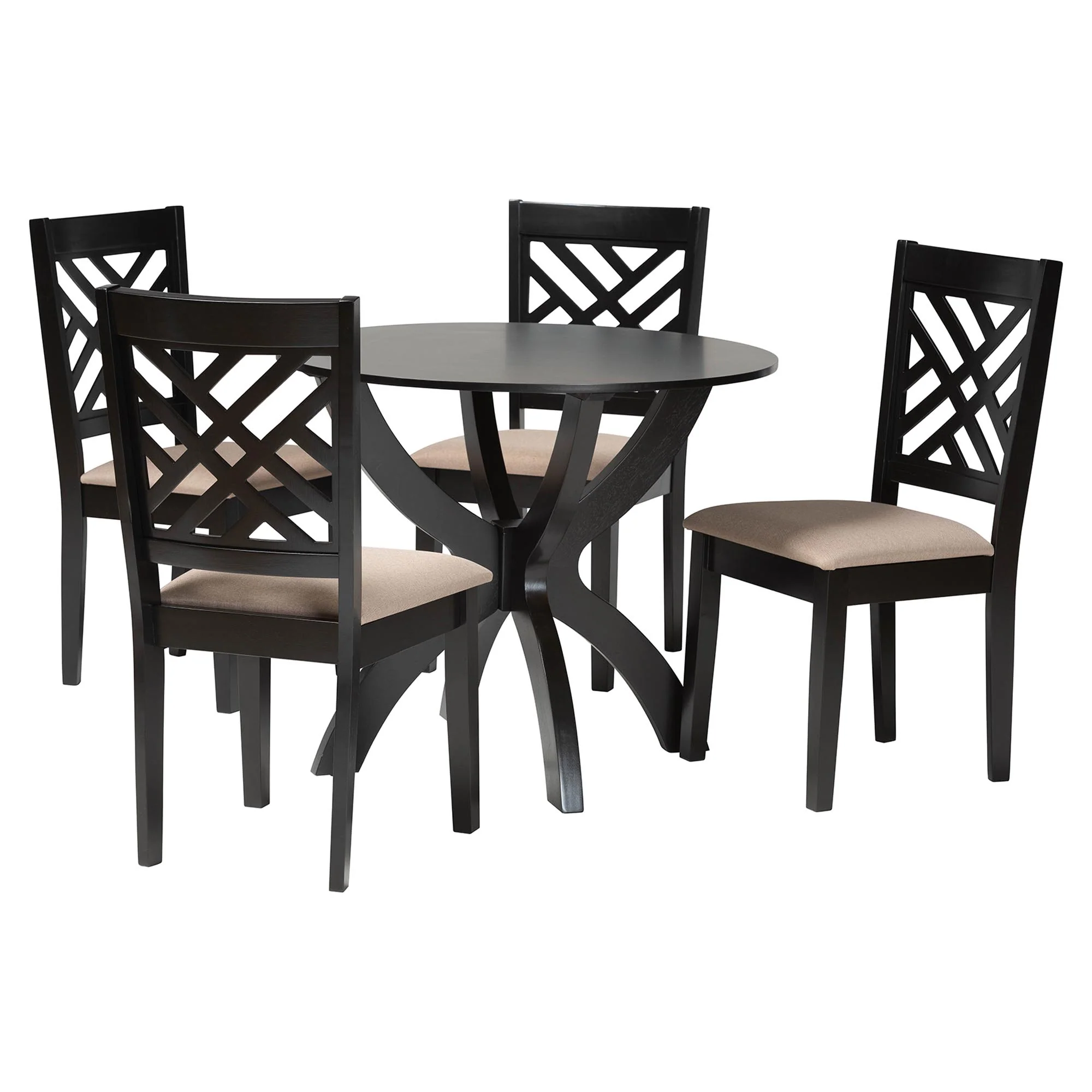 Baxton Studio Edona Modern Sand Fabric and Walnut Brown Finished Wood 5-Piece Dining Set - Image 2