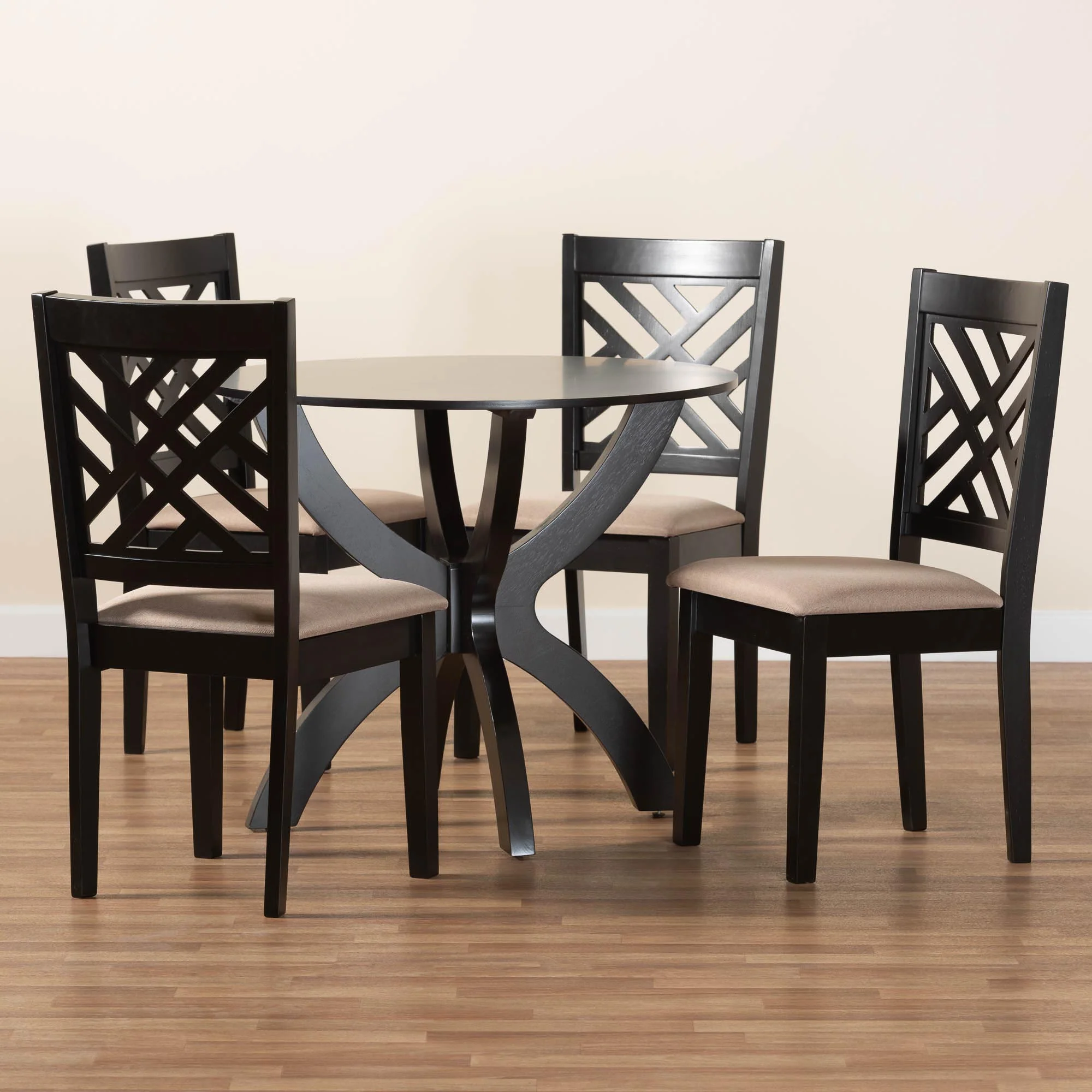 Baxton Studio Edona Modern Sand Fabric and Walnut Brown Finished Wood 5-Piece Dining Set - Image 9