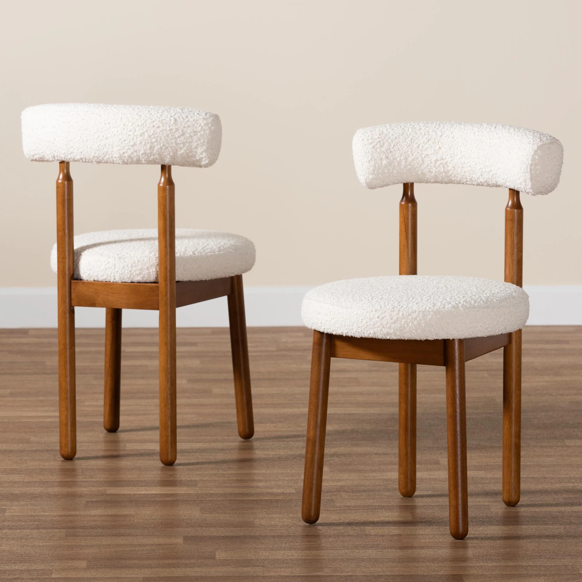 Baxton Studio Edric Modern Japandi Cream Boucle Fabric and Walnut Brown Finished Wood 2-Piece Dining Chair Set - Image 2