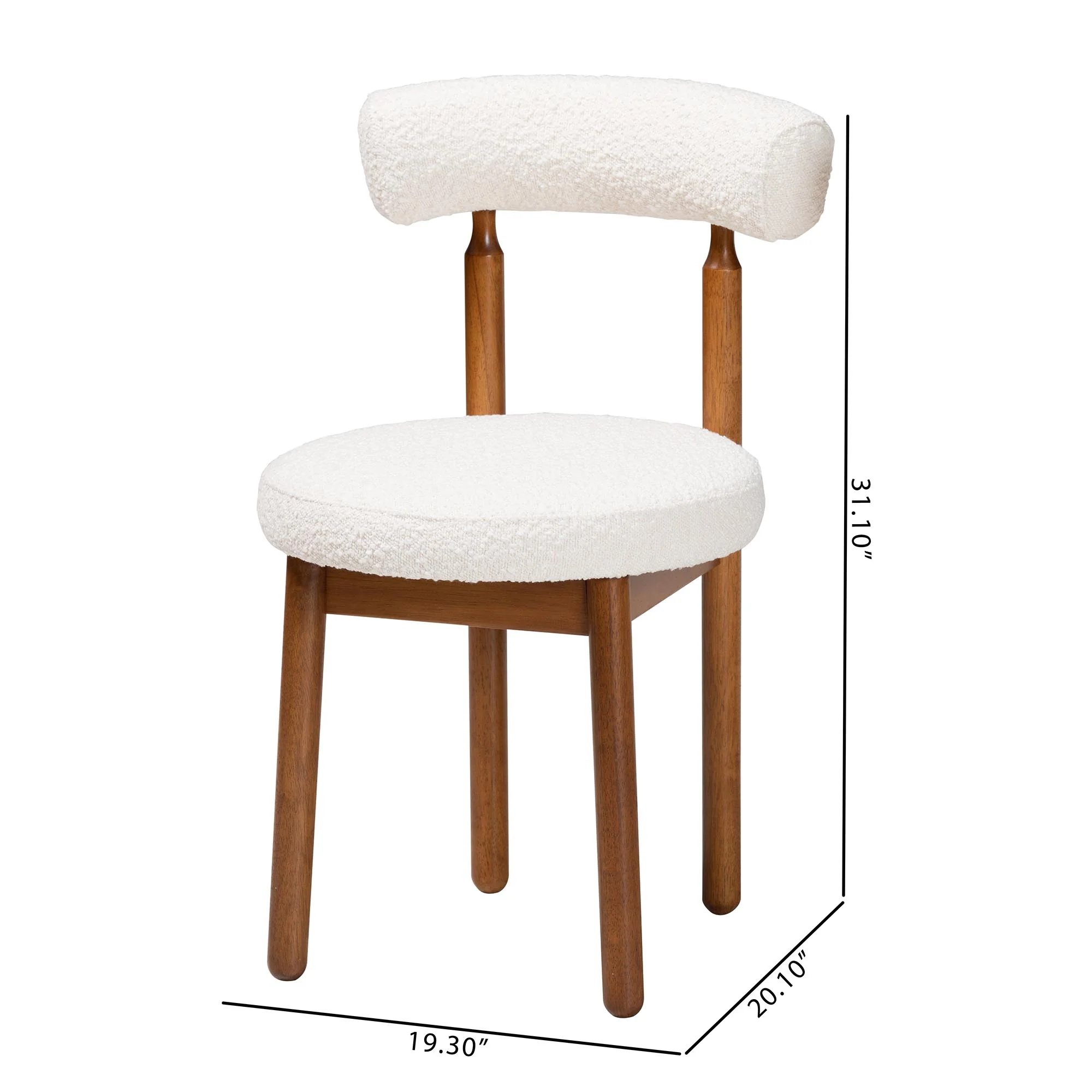 Baxton Studio Edric Modern Japandi Cream Boucle Fabric and Walnut Brown Finished Wood 2-Piece Dining Chair Set - Image 3
