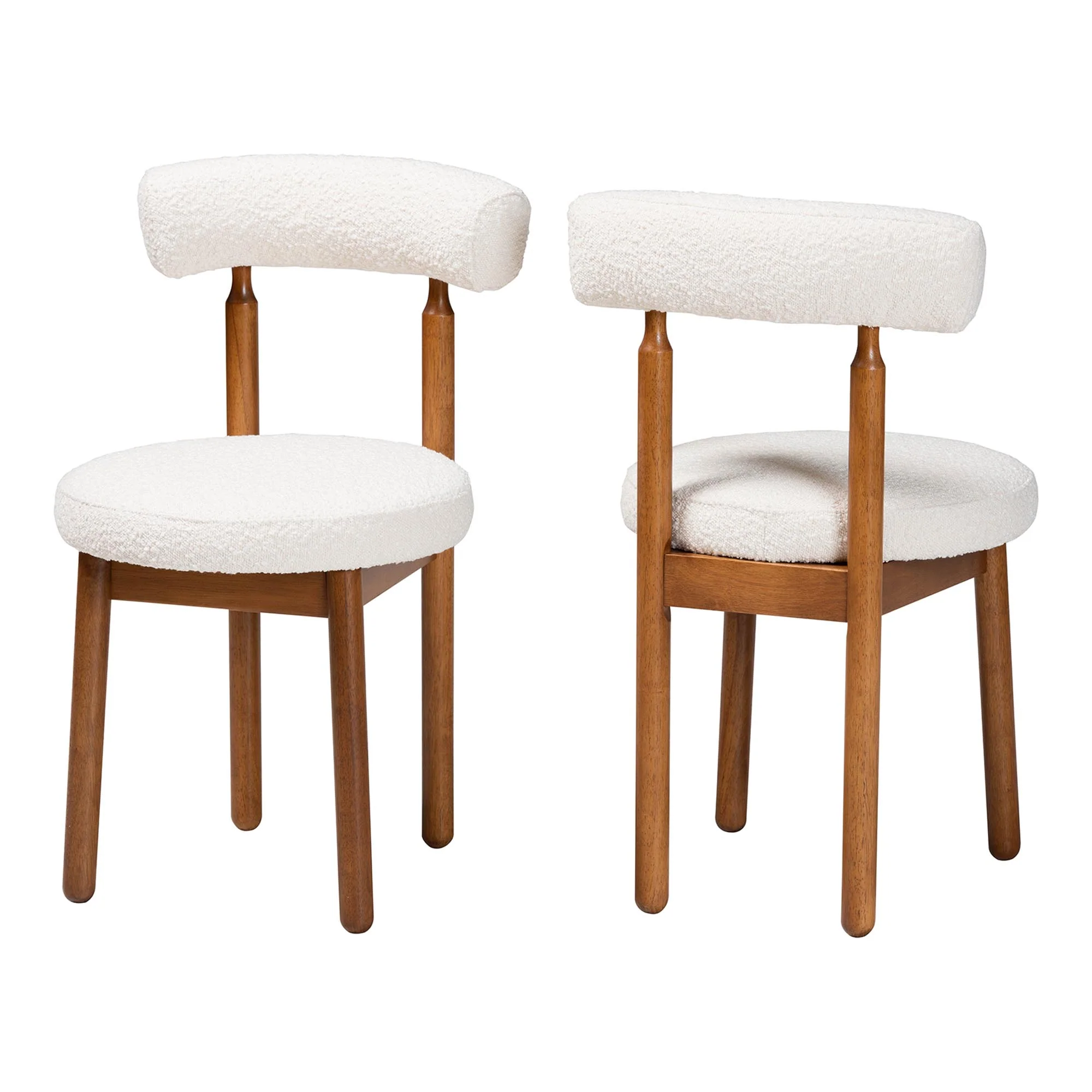 Baxton Studio Edric Modern Japandi Cream Boucle Fabric and Walnut Brown Finished Wood 2-Piece Dining Chair Set - Image 4