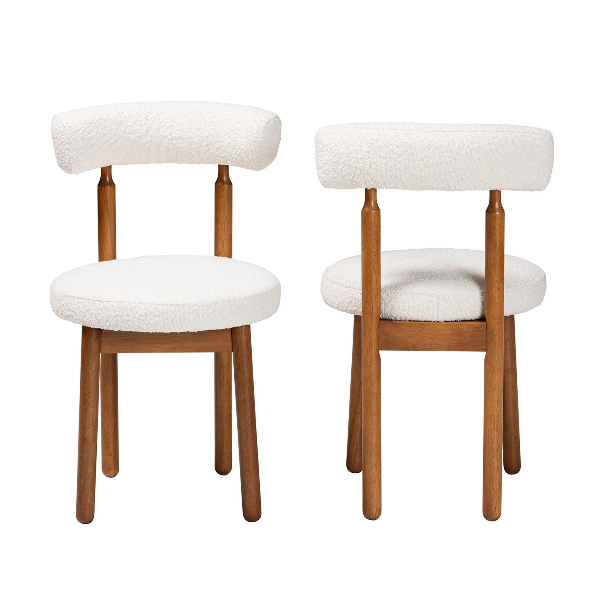 Baxton Studio Edric Modern Japandi Cream Boucle Fabric and Walnut Brown Finished Wood 2-Piece Dining Chair Set - Image 5
