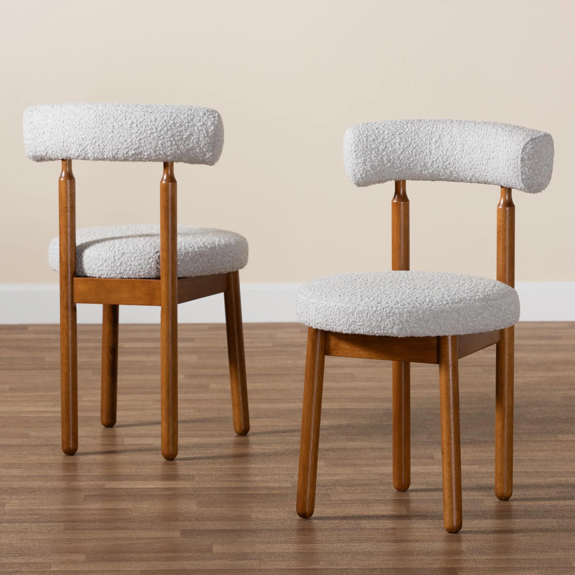 Baxton Studio Edric Modern Japandi Light Grey Boucle Fabric and Walnut Brown Finished Wood 2-Piece Dining Chair Set - Image 2