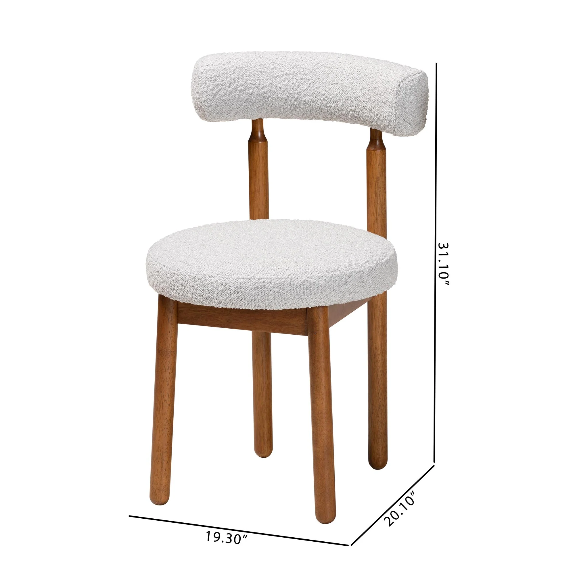 Baxton Studio Edric Modern Japandi Light Grey Boucle Fabric and Walnut Brown Finished Wood 2-Piece Dining Chair Set - Image 3