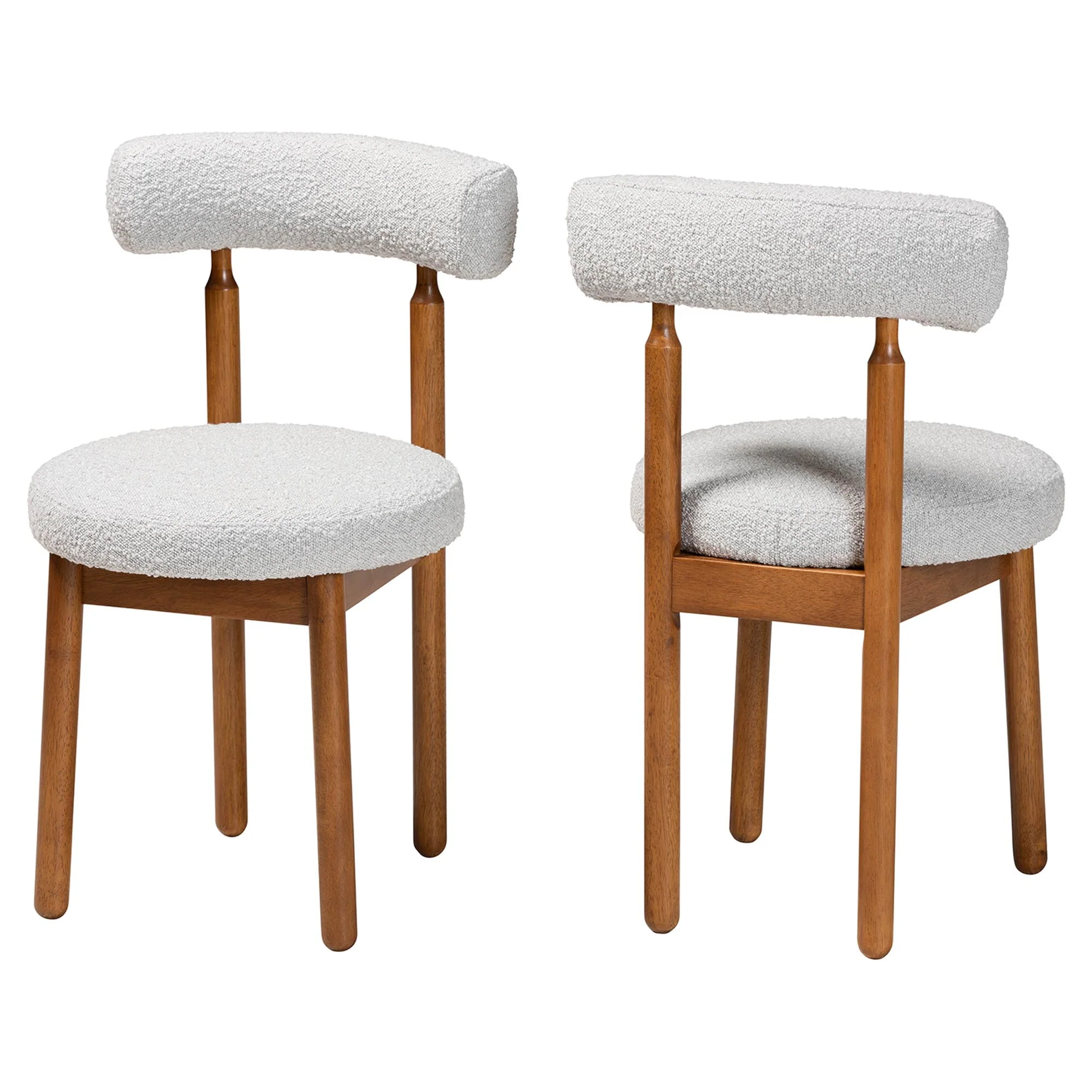 Baxton Studio Edric Modern Japandi Light Grey Boucle Fabric and Walnut Brown Finished Wood 2-Piece Dining Chair Set - Image 4