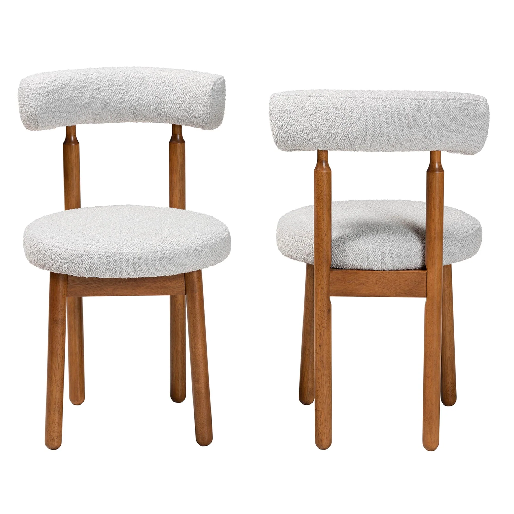 Baxton Studio Edric Modern Japandi Light Grey Boucle Fabric and Walnut Brown Finished Wood 2-Piece Dining Chair Set - Image 5
