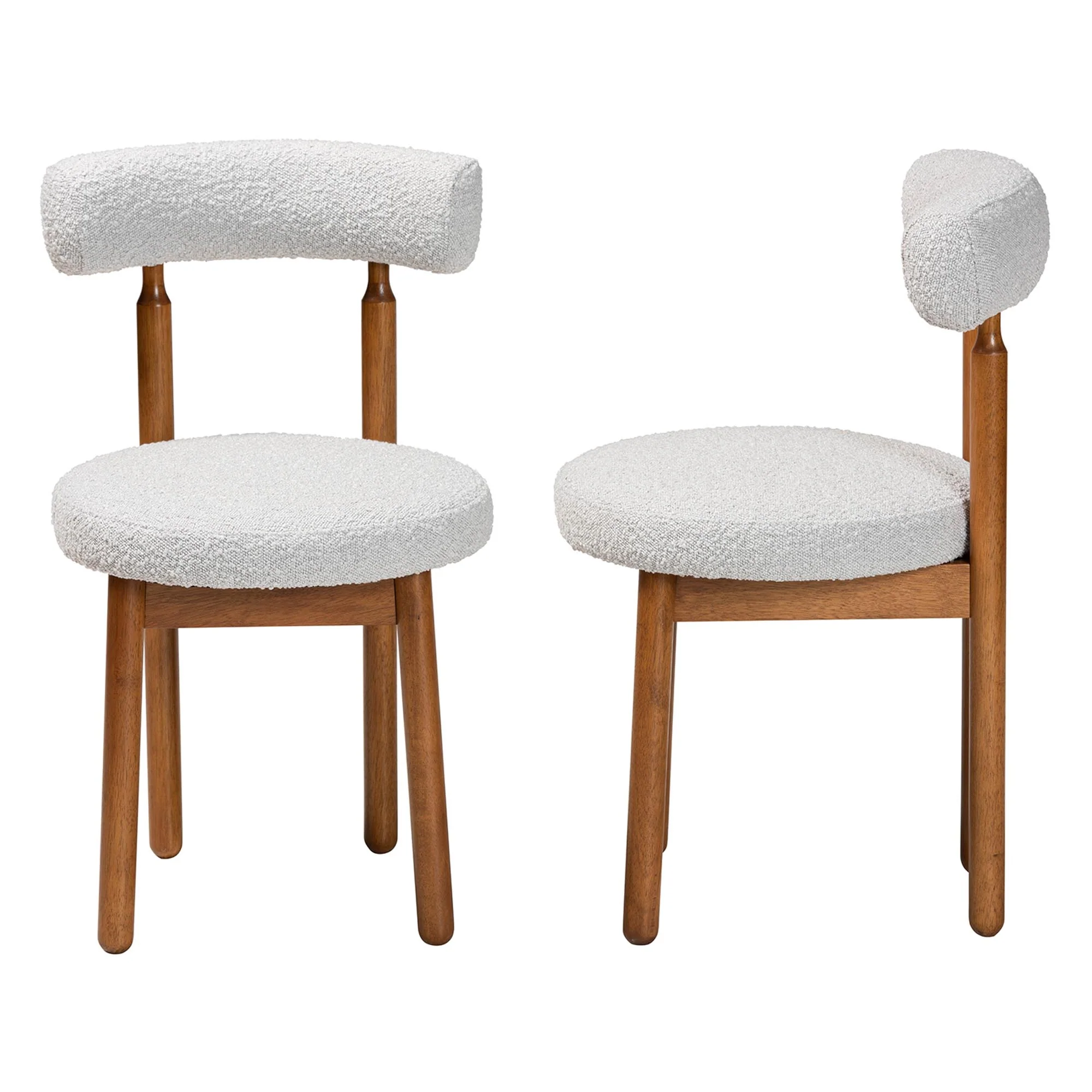 Baxton Studio Edric Modern Japandi Light Grey Boucle Fabric and Walnut Brown Finished Wood 2-Piece Dining Chair Set - Image 6