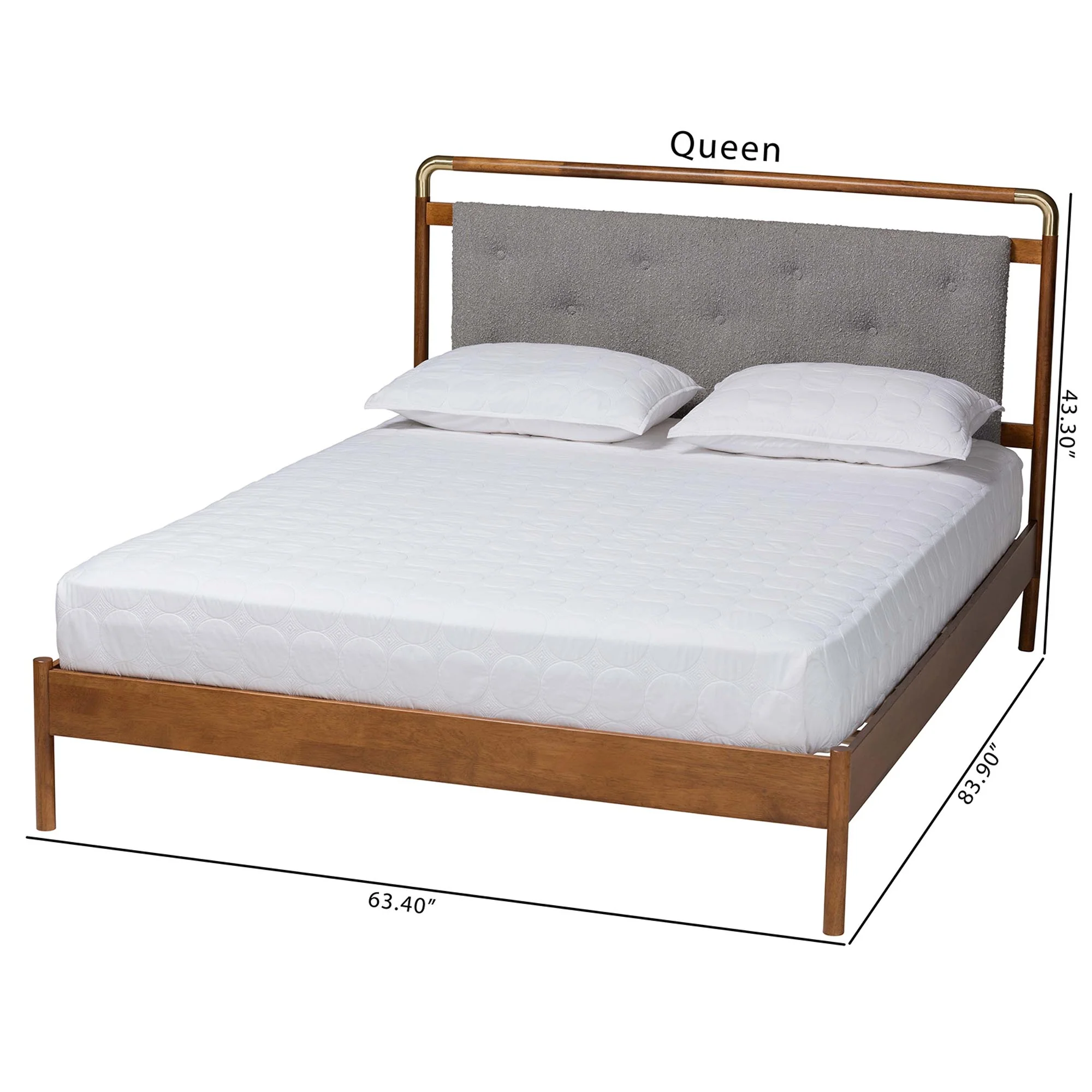 Baxton Studio Edwina Mid-Century Light Grey Boucle Fabric and Walnut Brown Wood Queen Size Platform Bed - Image 3