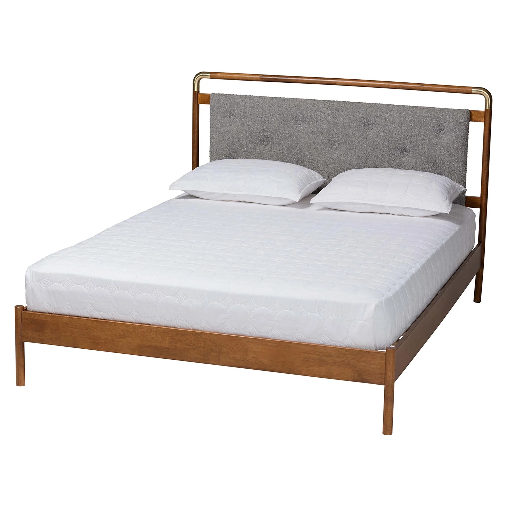 Baxton Studio Edwina Mid-Century Light Grey Boucle Fabric and Walnut Brown Wood Queen Size Platform Bed - Image 4