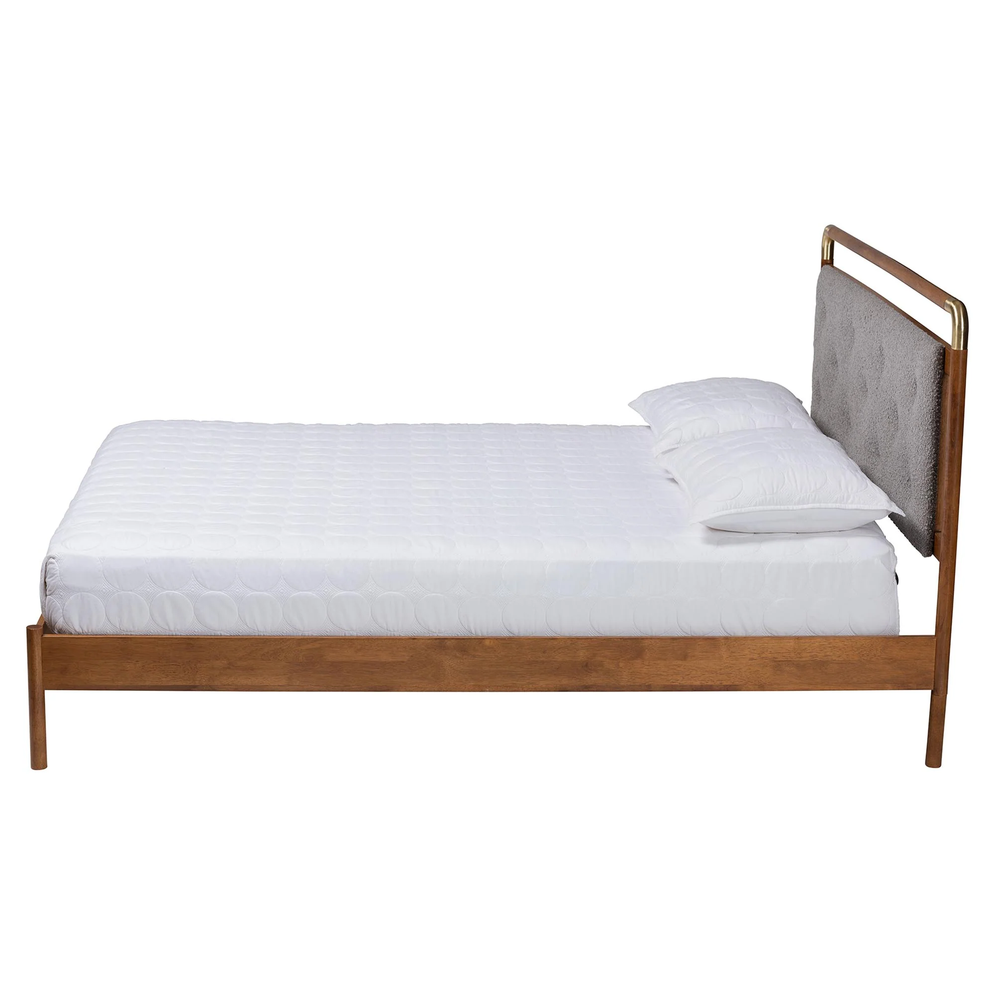 Baxton Studio Edwina Mid-Century Light Grey Boucle Fabric and Walnut Brown Wood Queen Size Platform Bed - Image 5