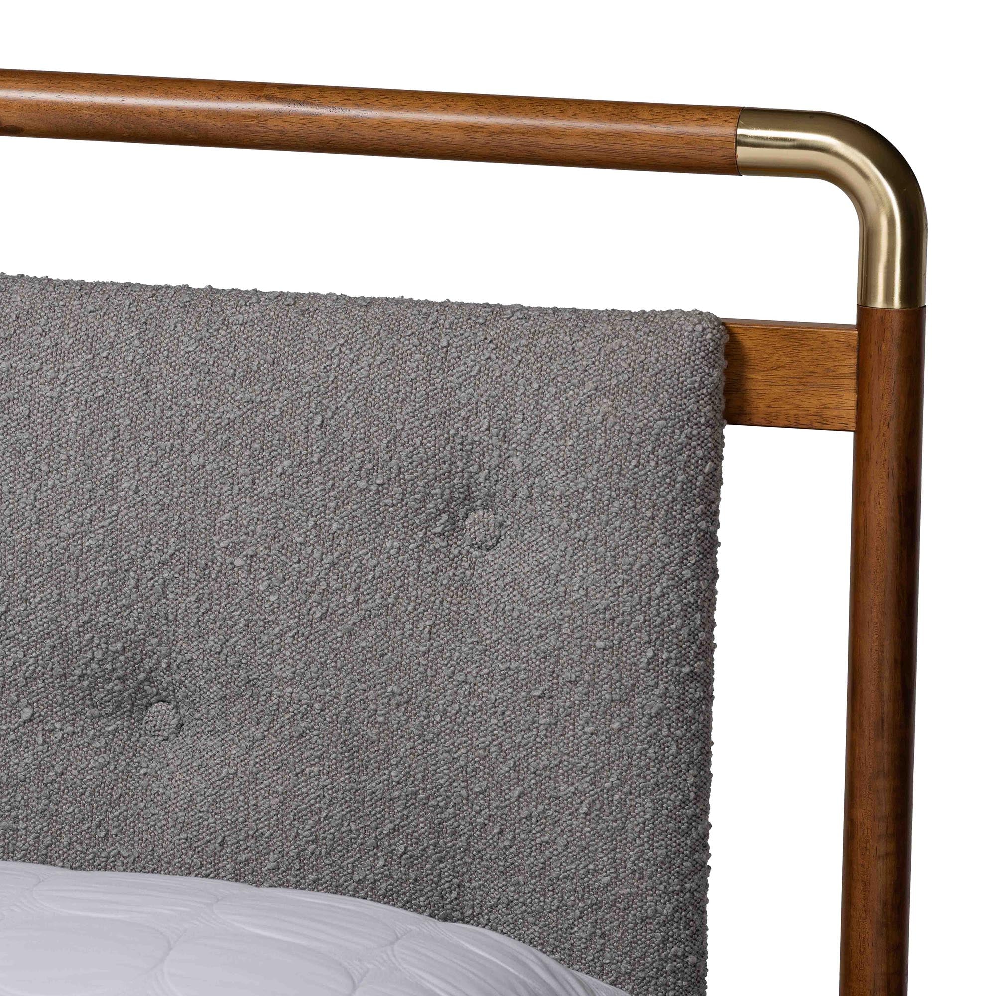 Baxton Studio Edwina Mid-Century Light Grey Boucle Fabric and Walnut Brown Wood Queen Size Platform Bed - Image 7