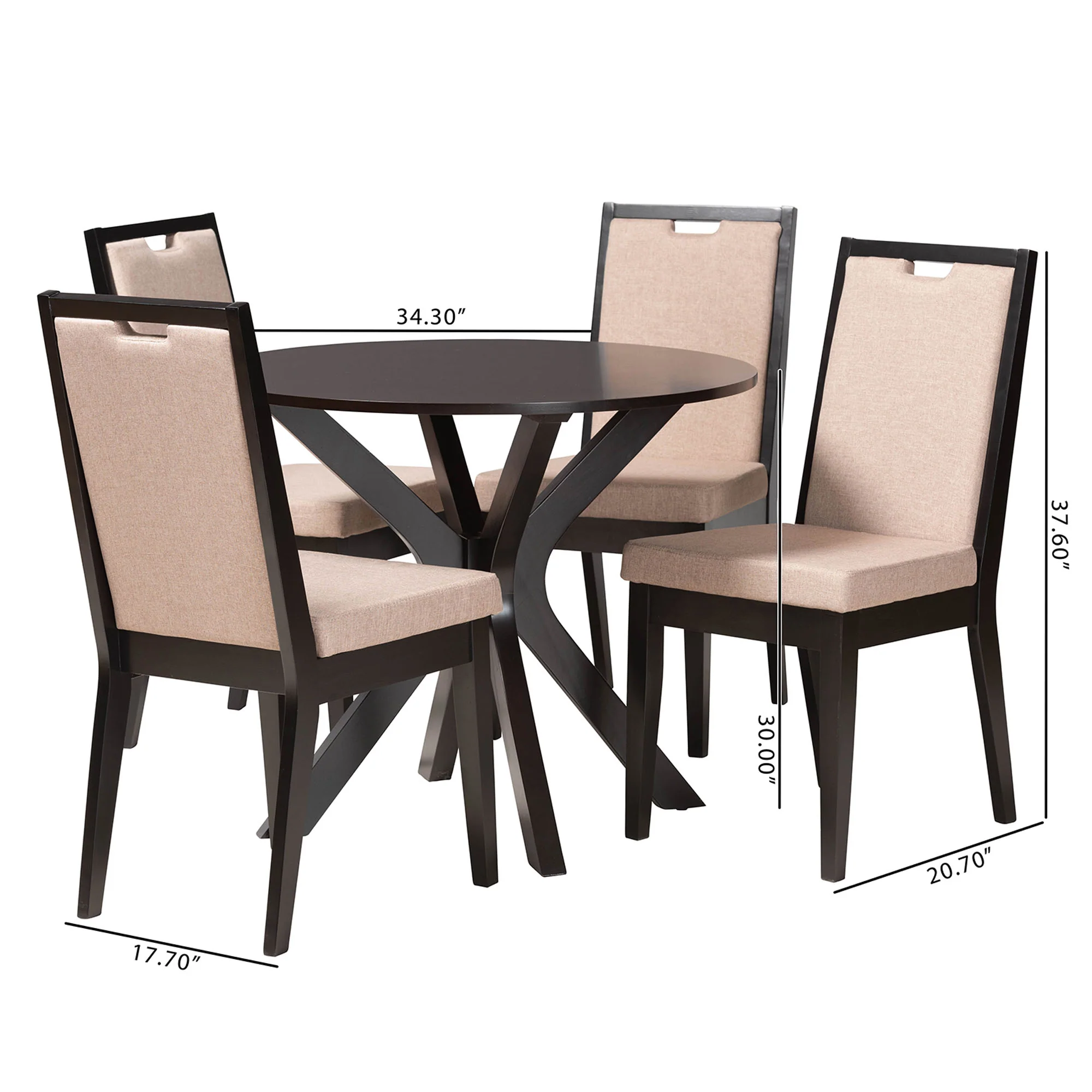 Baxton Studio Eira Modern Sand Fabric and Dark Brown Finished Wood 5-Piece Dining Set - Image 10
