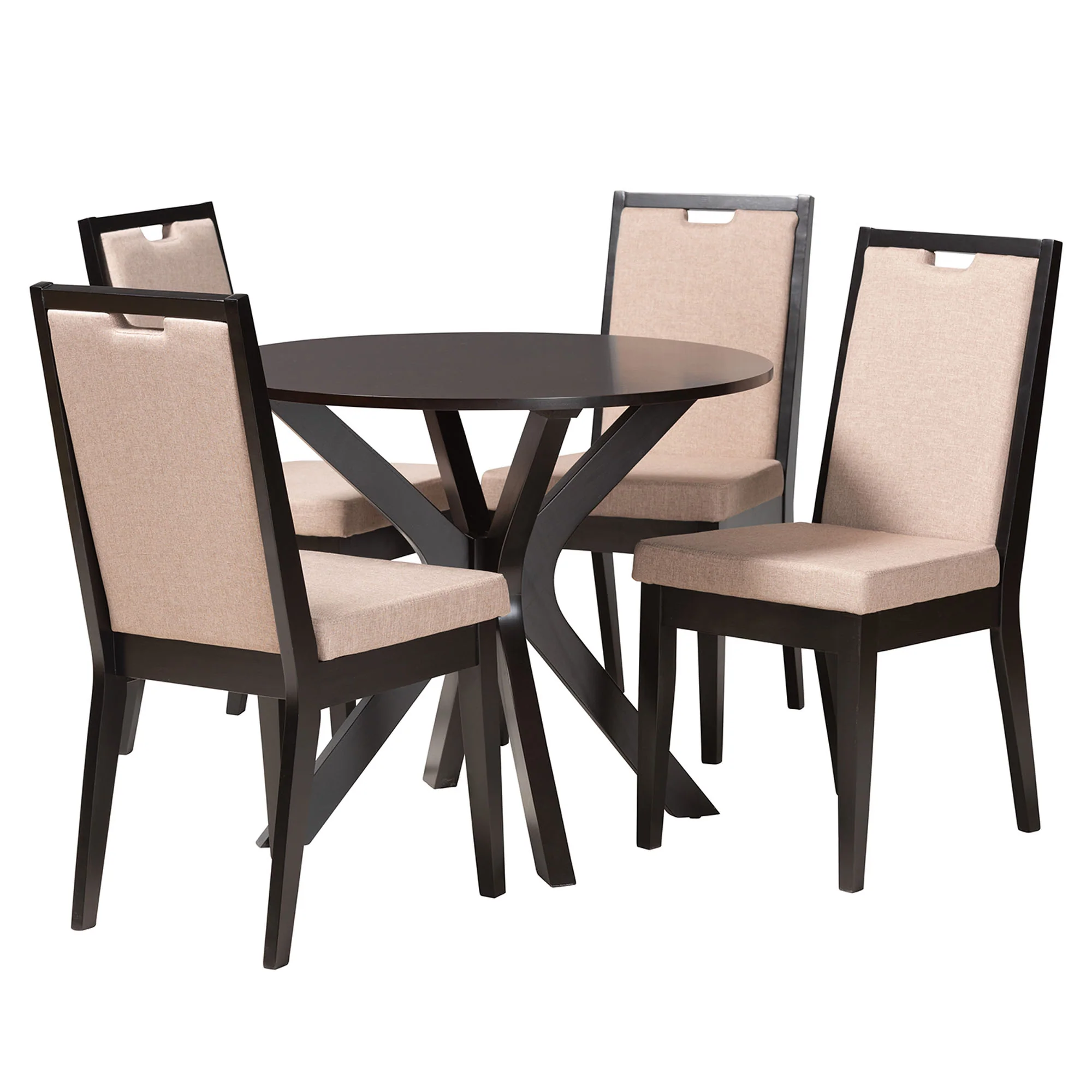 Baxton Studio Eira Modern Sand Fabric and Dark Brown Finished Wood 5-Piece Dining Set - Image 2