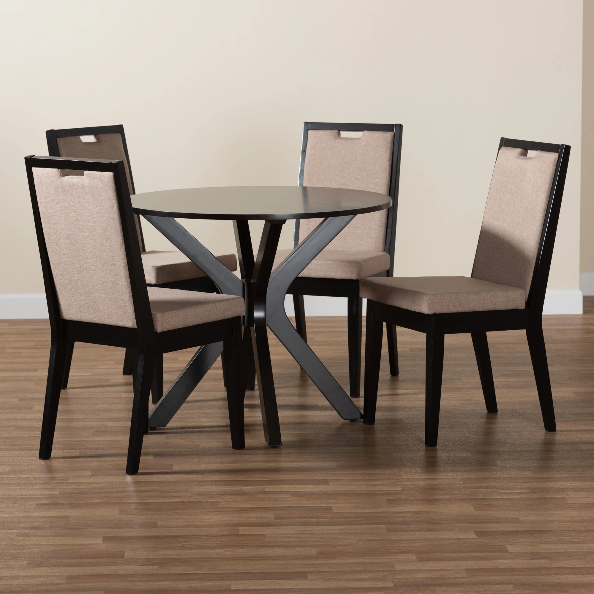Baxton Studio Eira Modern Sand Fabric and Dark Brown Finished Wood 5-Piece Dining Set - Image 9