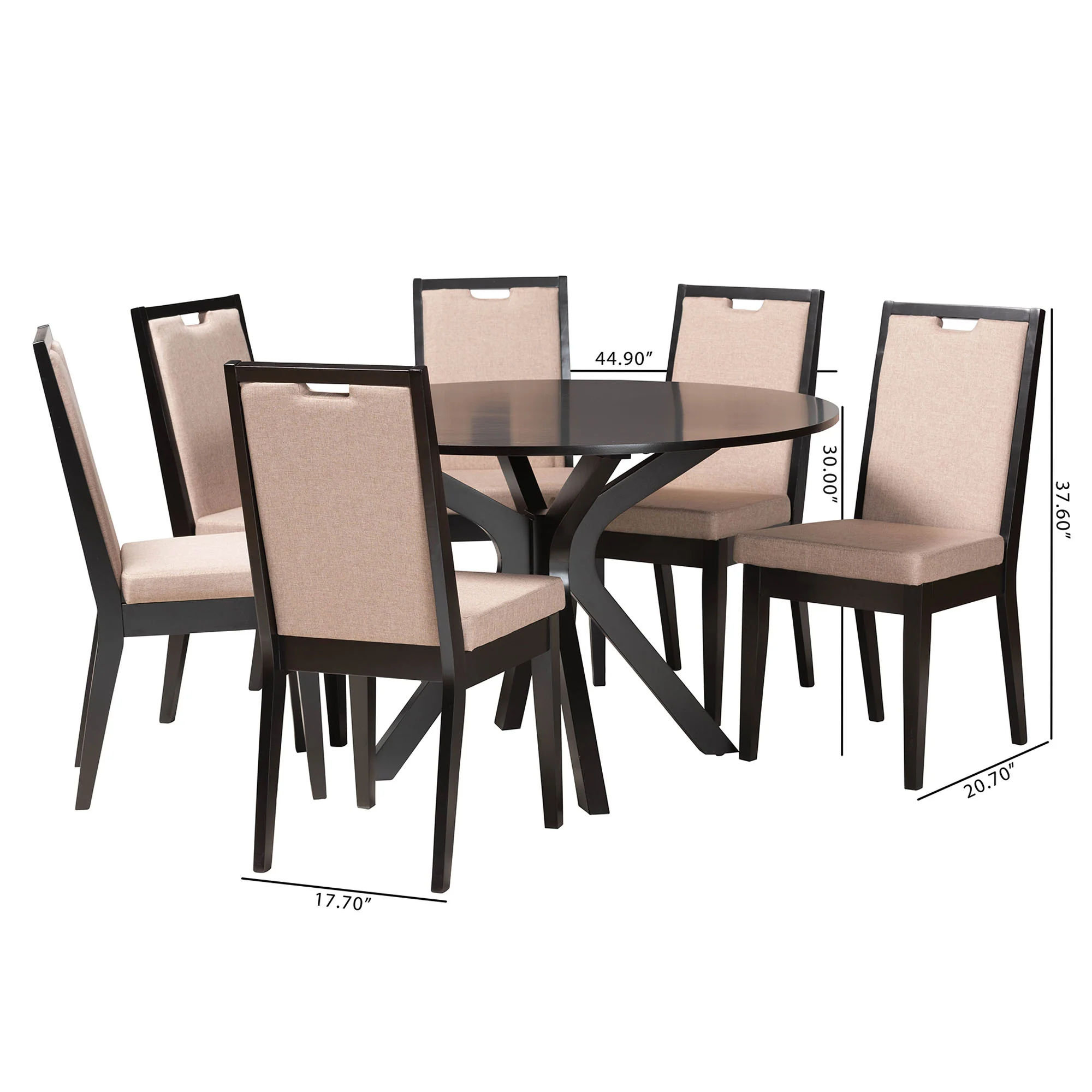 Baxton Studio Eira Modern Sand Fabric and Dark Brown Finished Wood 7-Piece Dining Set - Image 10