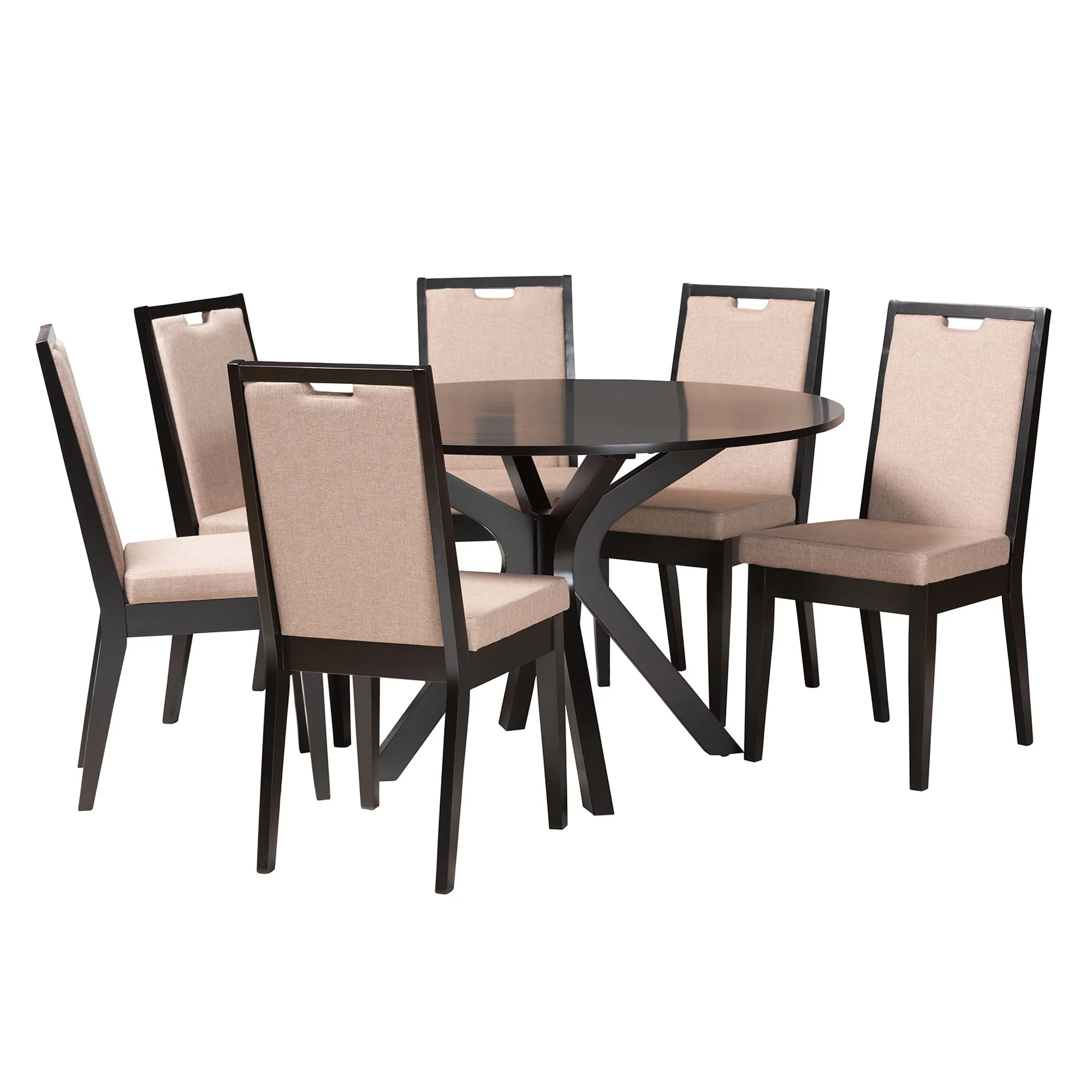Baxton Studio Eira Modern Sand Fabric and Dark Brown Finished Wood 7-Piece Dining Set - Image 2