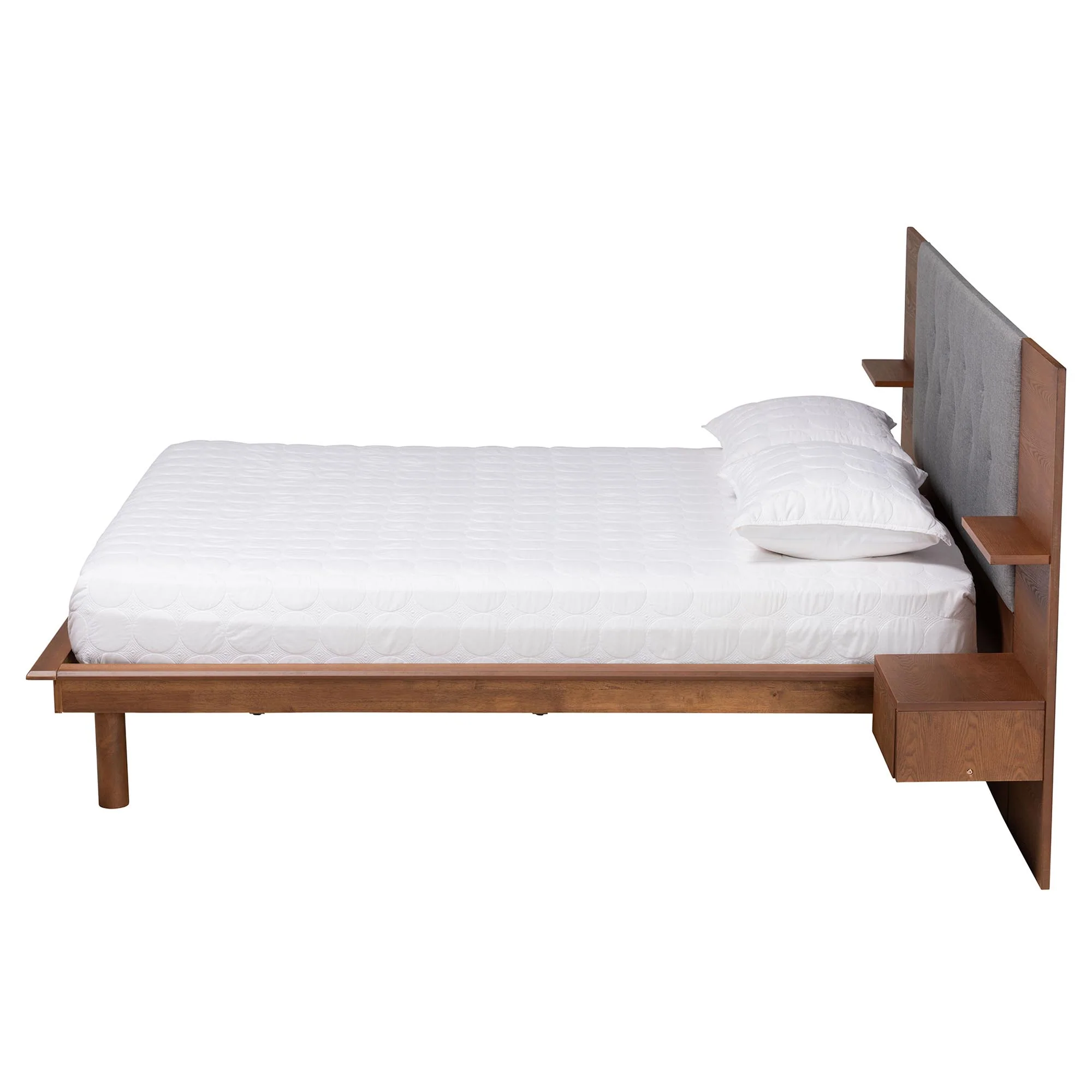 Baxton Studio Eliana Mid-Century Modern Transitional Grey Fabric and Ash Walnut Finished Wood King Size Platform Storage Bed with Built-In Nightstands - Image 4