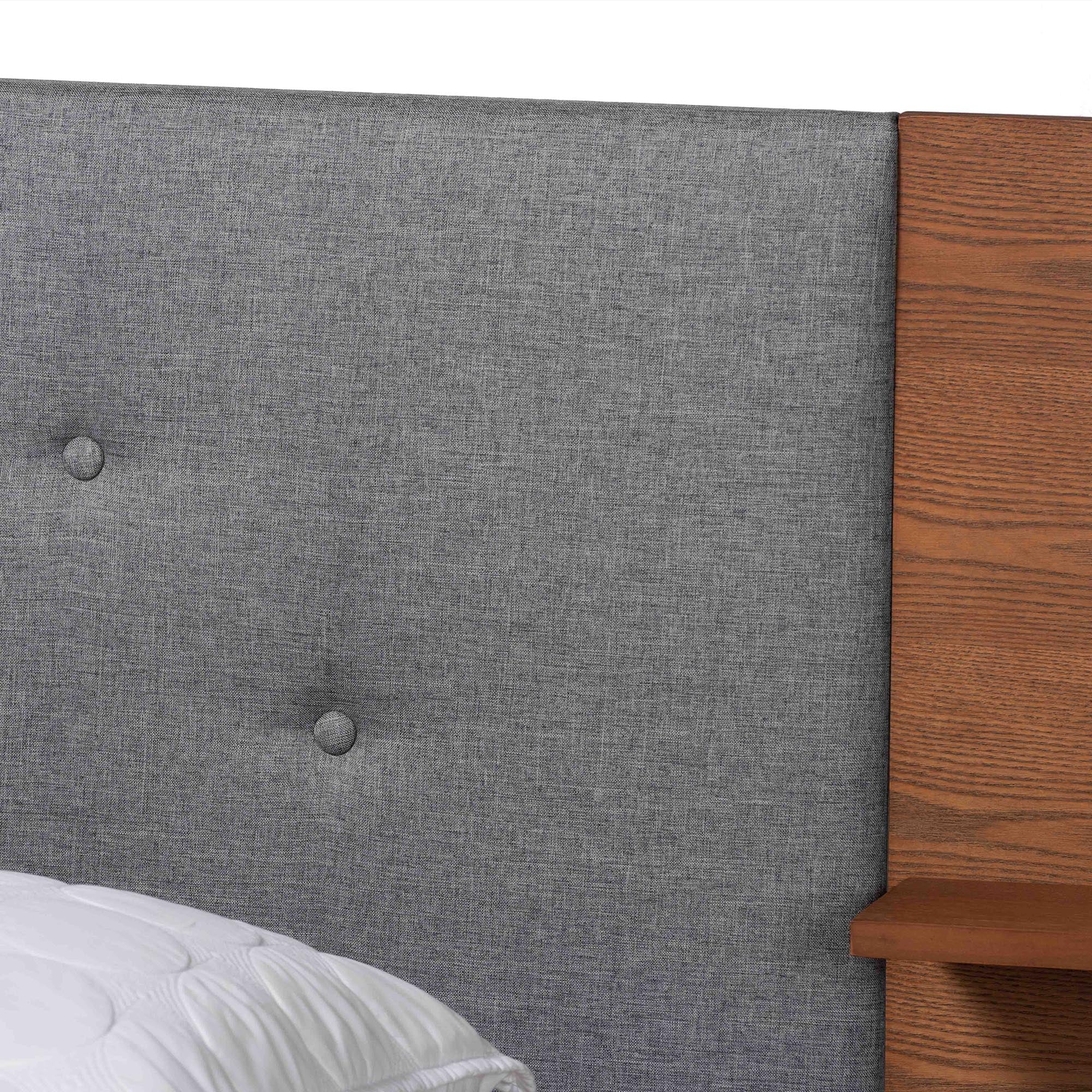 Baxton Studio Eliana Mid-Century Modern Transitional Grey Fabric and Ash Walnut Finished Wood King Size Platform Storage Bed with Built-In Nightstands - Image 7