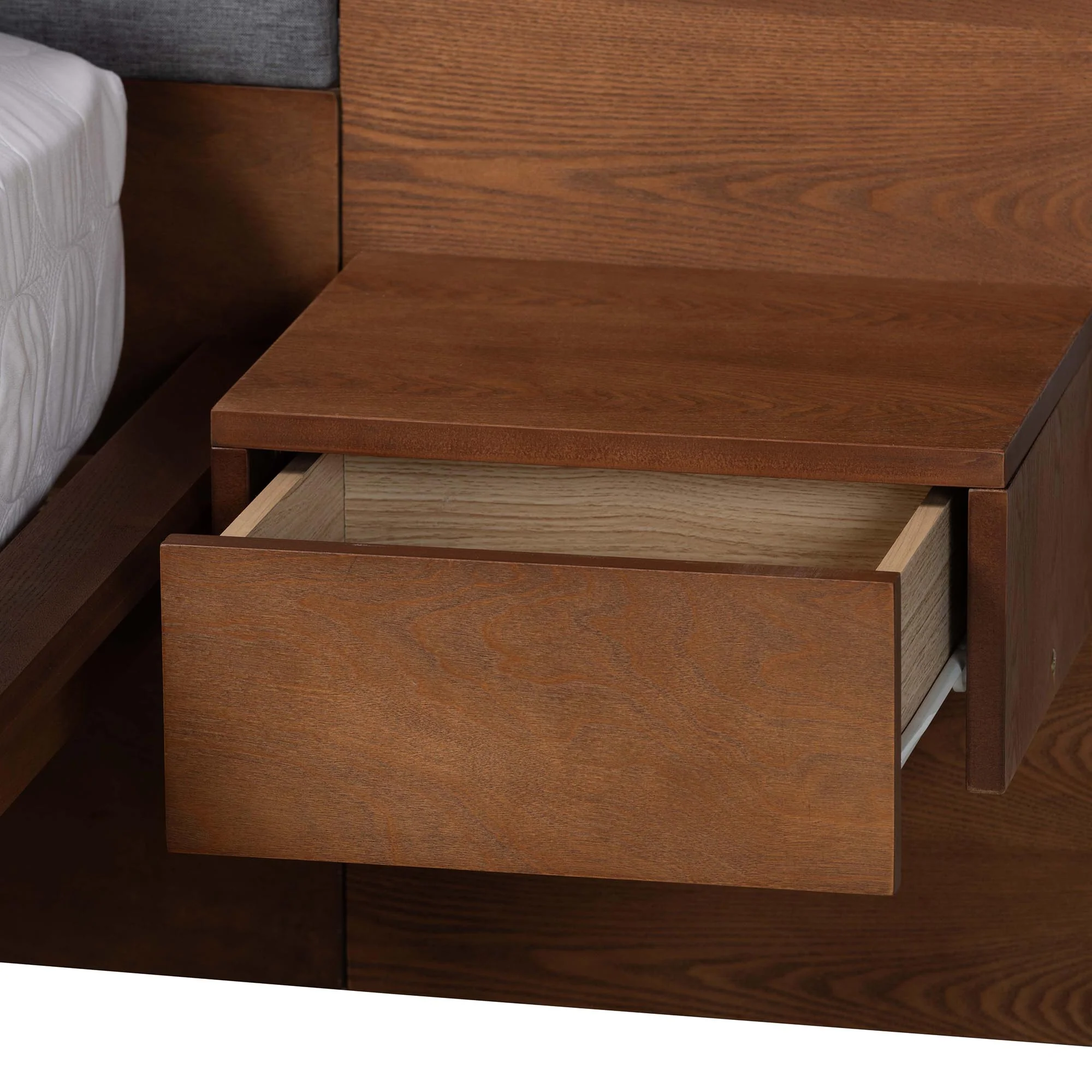 Baxton Studio Eliana Mid-Century Modern Transitional Grey Fabric and Ash Walnut Finished Wood Queen Size Platform Storage Bed with Built-In Nightstands - Image 8