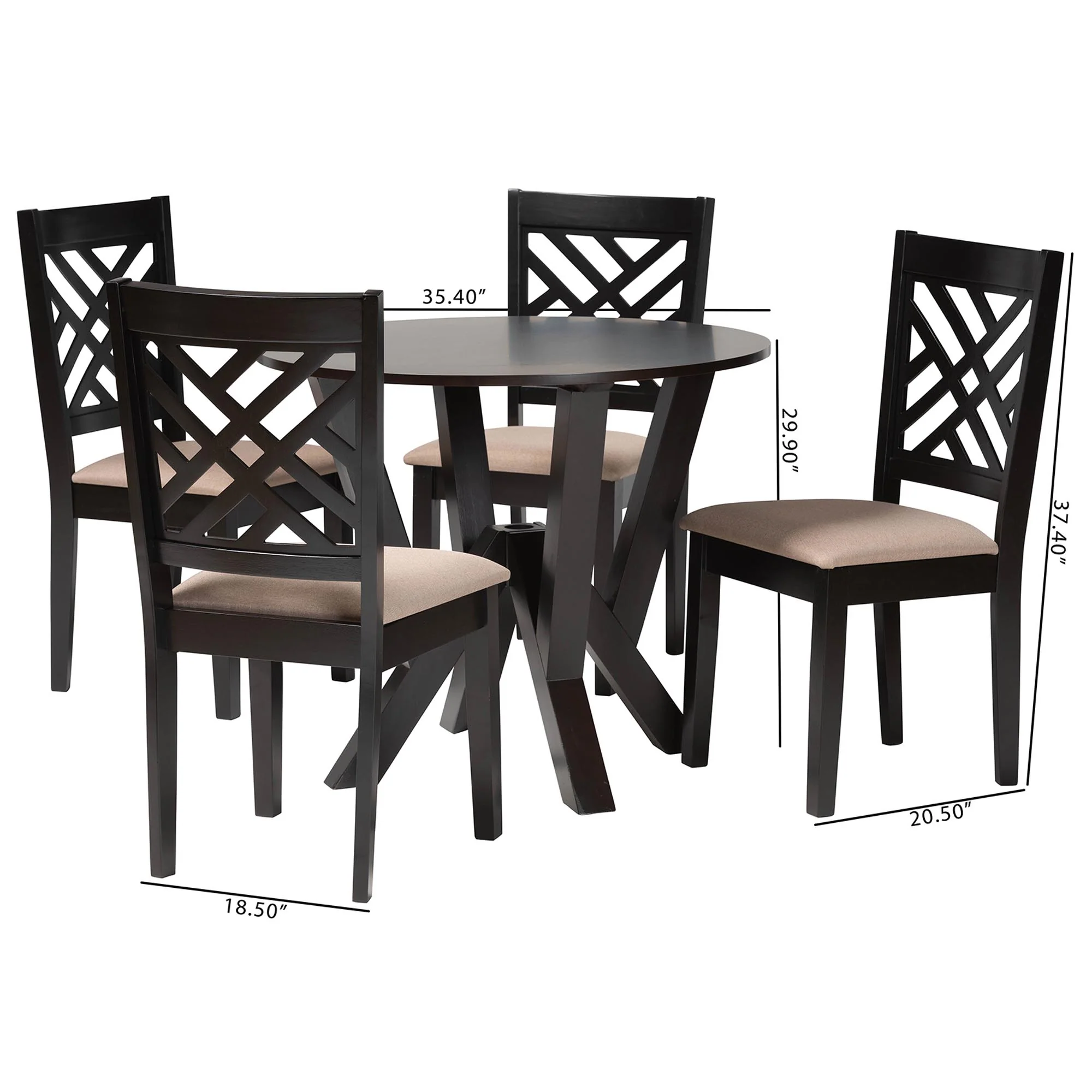 Baxton Studio Elise Modern Sand Fabric and Dark Brown Finished Wood 5-Piece Dining Set - Image 10