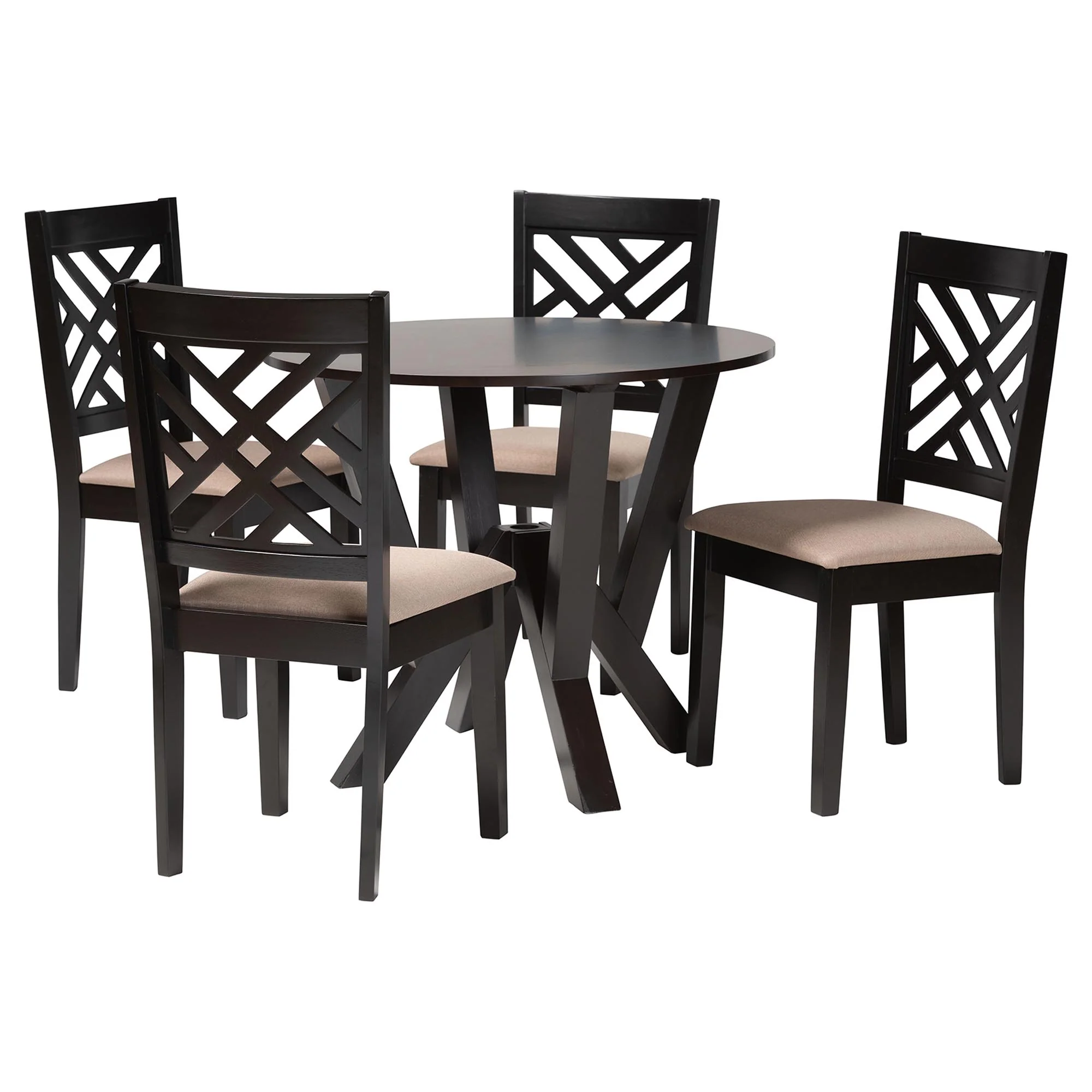 Baxton Studio Elise Modern Sand Fabric and Dark Brown Finished Wood 5-Piece Dining Set - Image 2