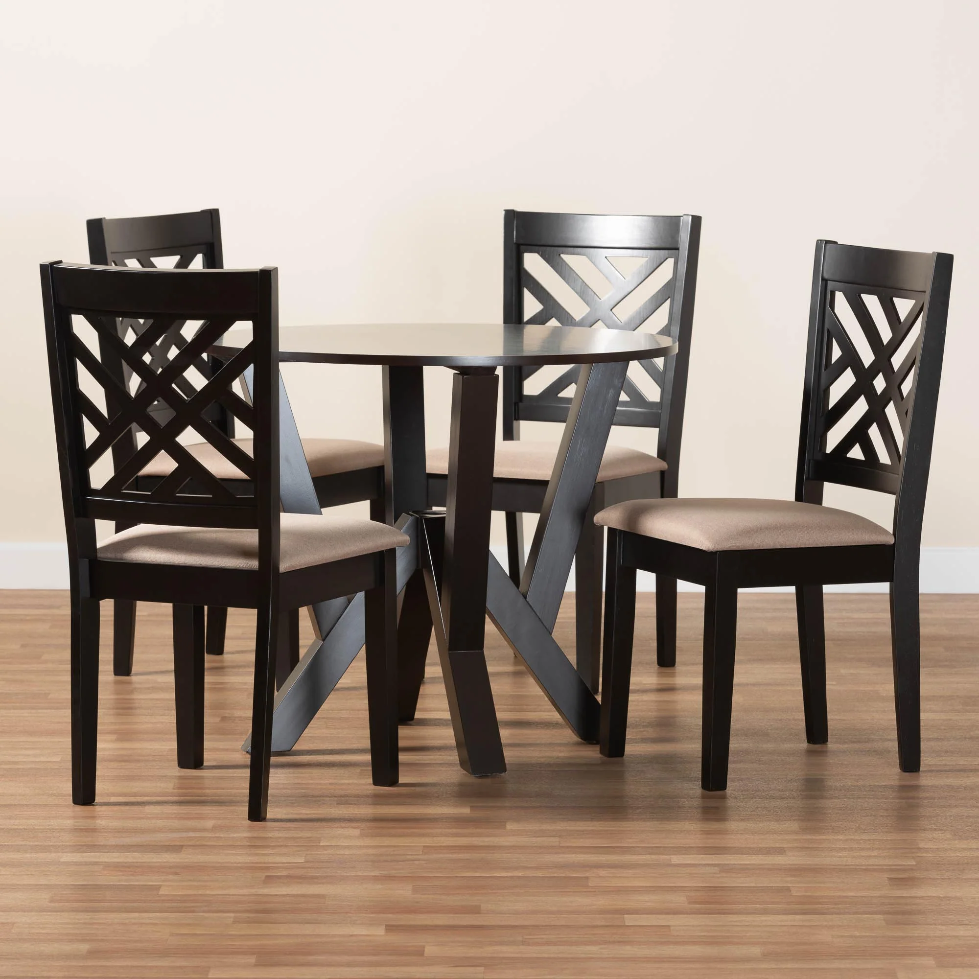 Baxton Studio Elise Modern Sand Fabric and Dark Brown Finished Wood 5-Piece Dining Set - Image 9