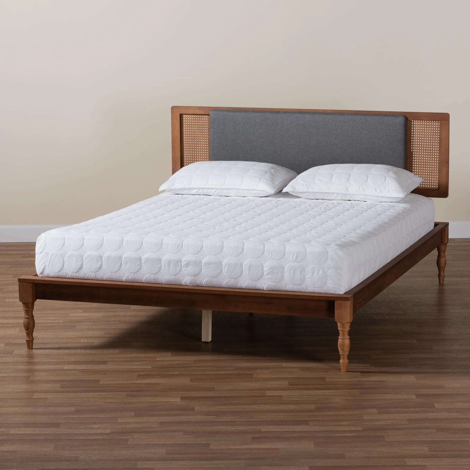 Baxton Studio Eliseo Mid-Century Modern Dark Grey Fabric and Walnut Brown Finished Wood Full Size Platform Bed - Image 10