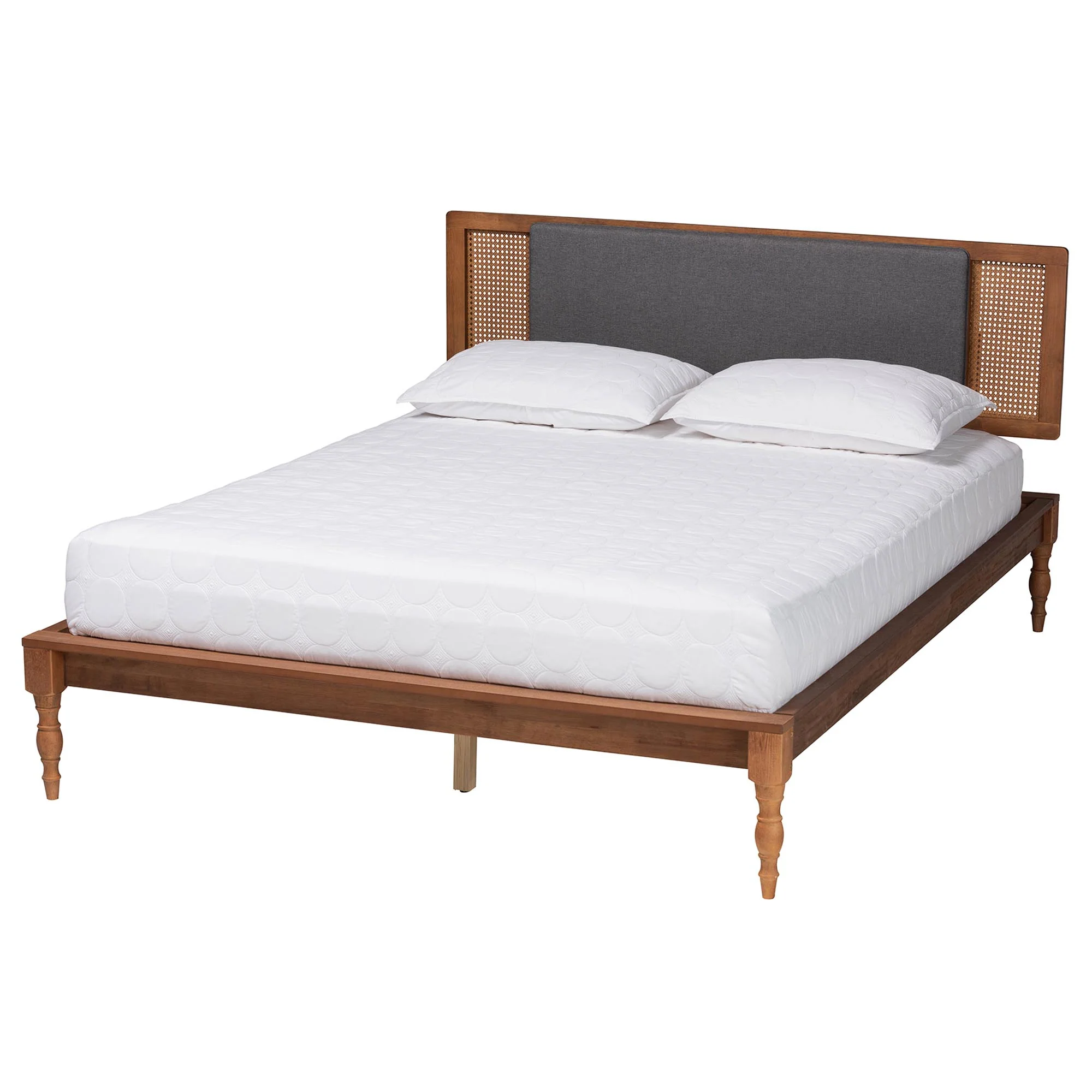 Baxton Studio Eliseo Mid-Century Modern Dark Grey Fabric and Walnut Brown Finished Wood Full Size Platform Bed - Image 2