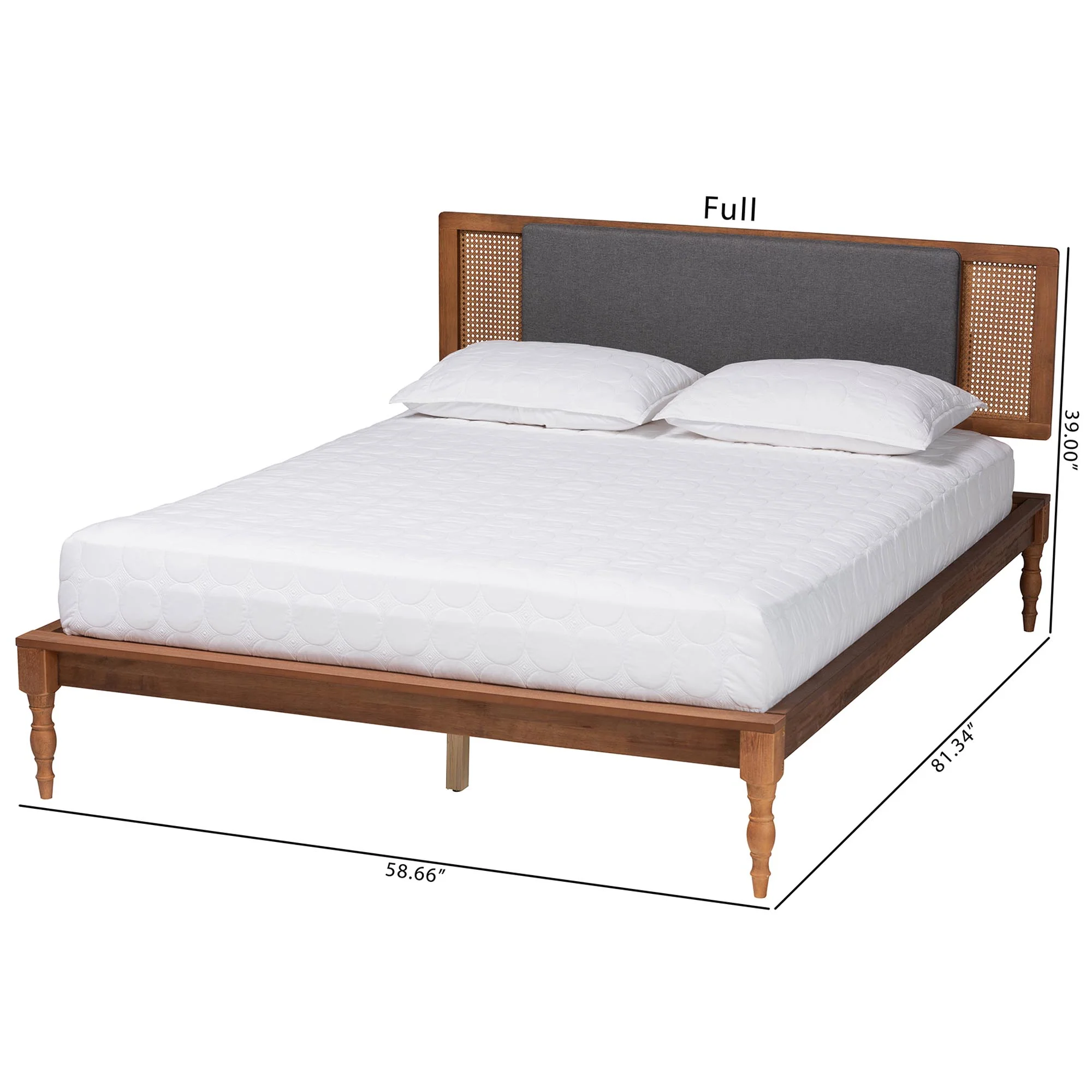 Baxton Studio Eliseo Mid-Century Modern Dark Grey Fabric and Walnut Brown Finished Wood King Size Platform Bed - Image 3