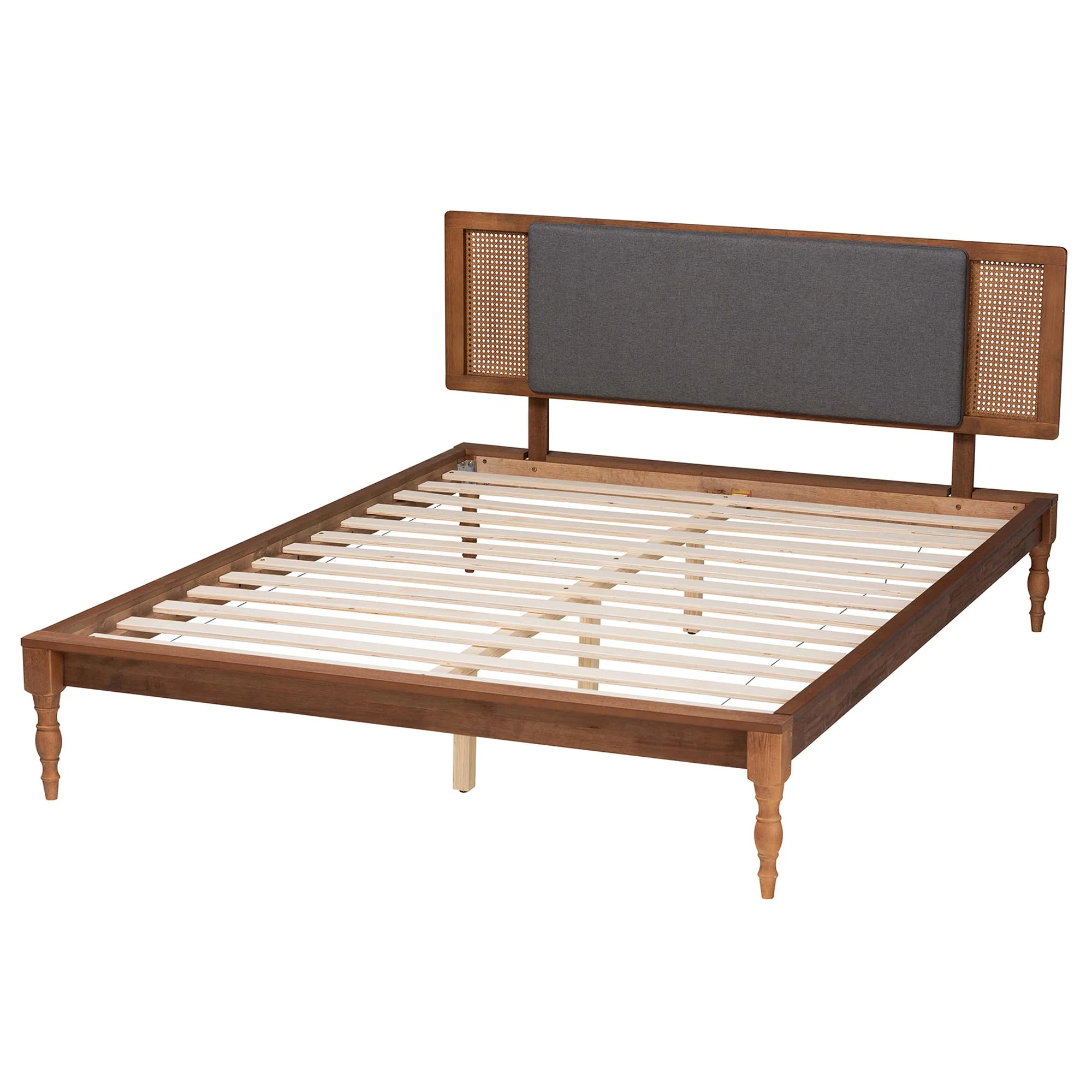 Baxton Studio Eliseo Mid-Century Modern Dark Grey Fabric and Walnut Brown Finished Wood King Size Platform Bed - Image 8