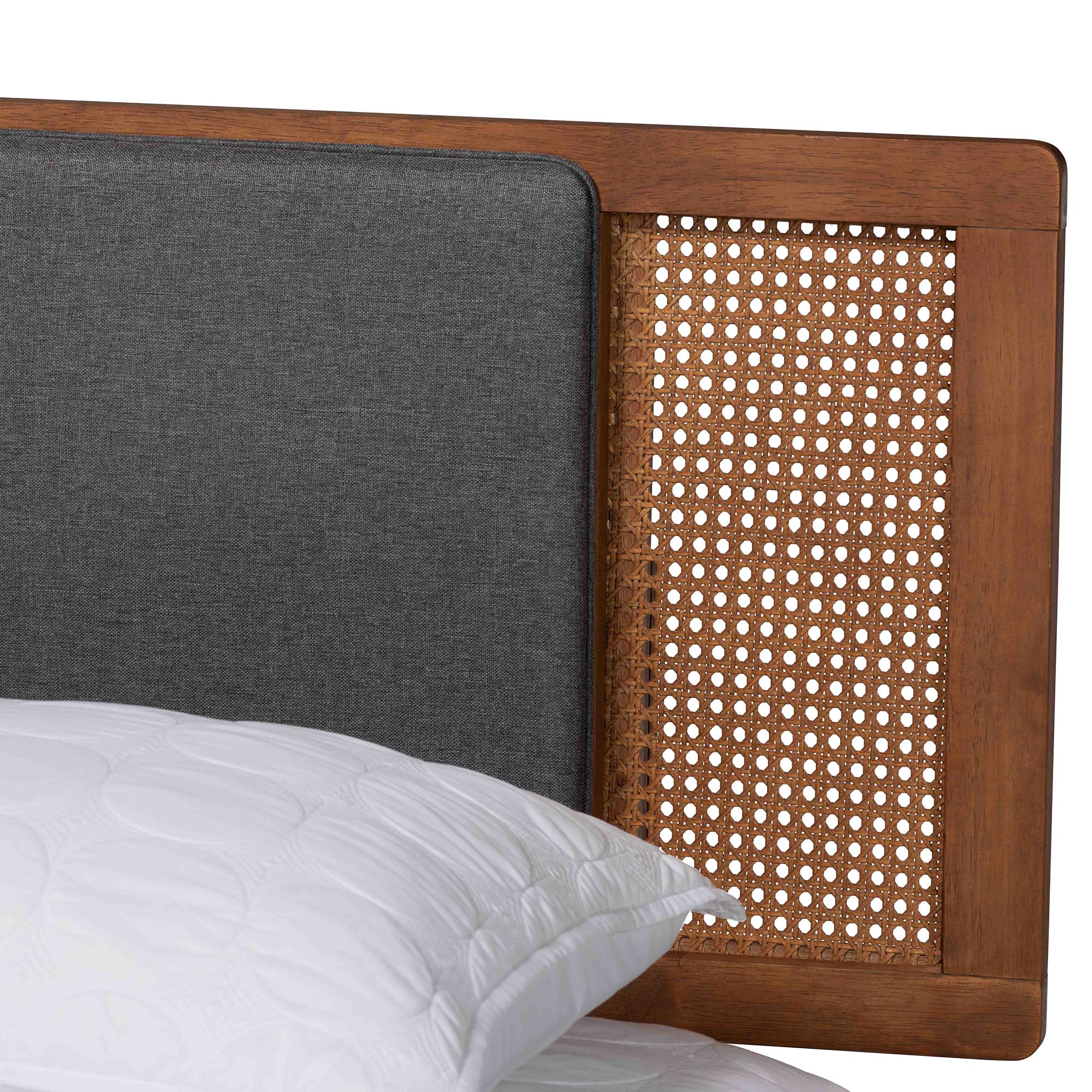 Baxton Studio Eliseo Mid-Century Modern Dark Grey Fabric and Walnut Brown Finished Wood King Size Platform Bed - Image 9